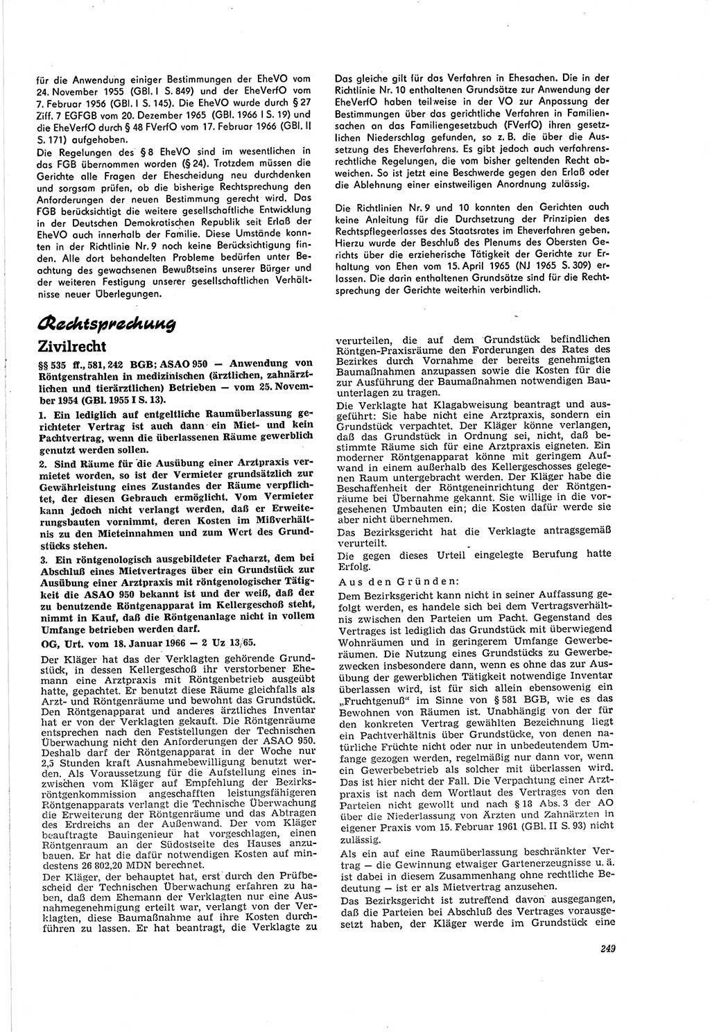 Neue Justiz (NJ), Zeitschrift für Recht und Rechtswissenschaft [Deutsche Demokratische Republik (DDR)], 20. Jahrgang 1966, Seite 249 (NJ DDR 1966, S. 249)