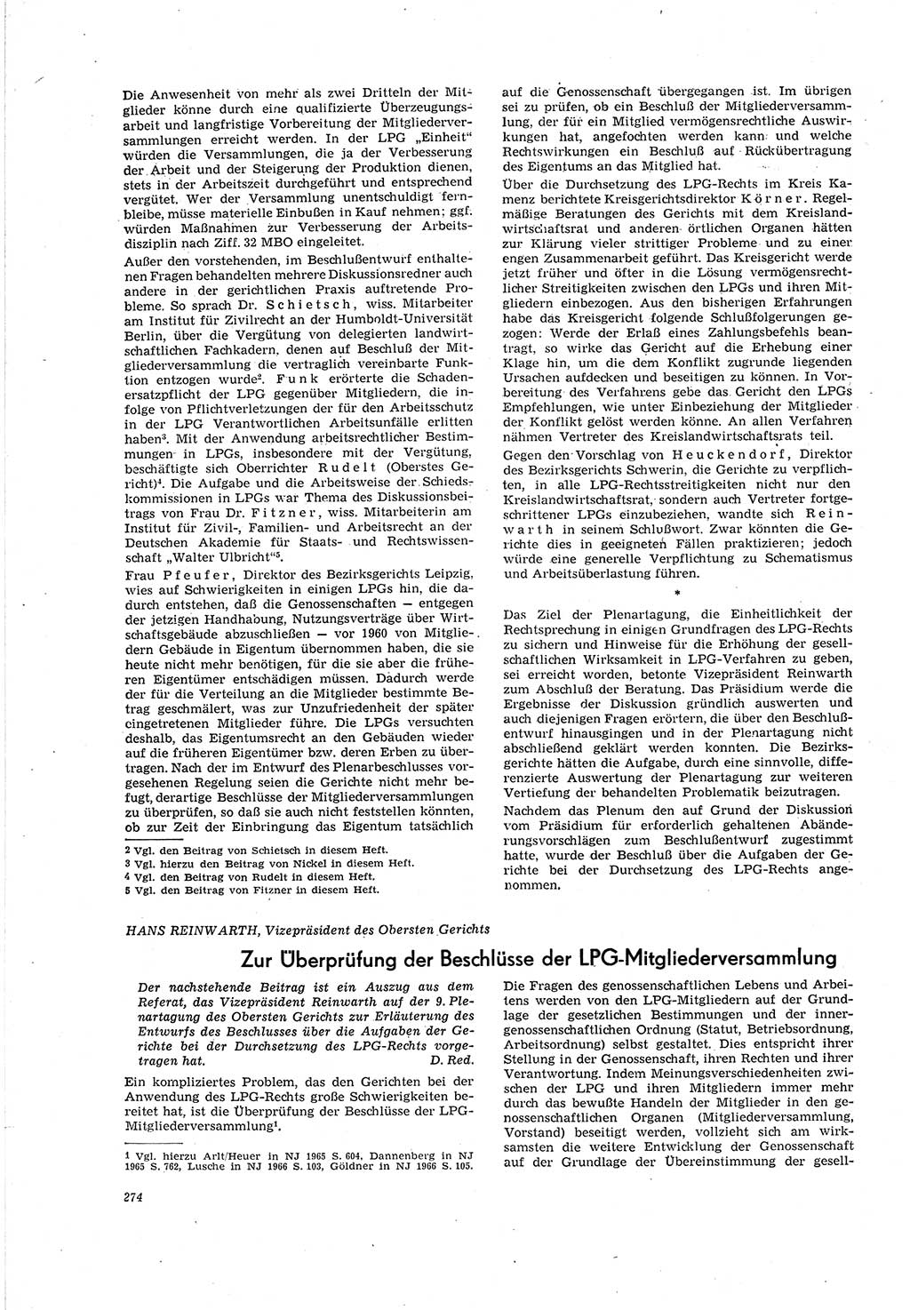 Neue Justiz (NJ), Zeitschrift für Recht und Rechtswissenschaft [Deutsche Demokratische Republik (DDR)], 20. Jahrgang 1966, Seite 274 (NJ DDR 1966, S. 274)