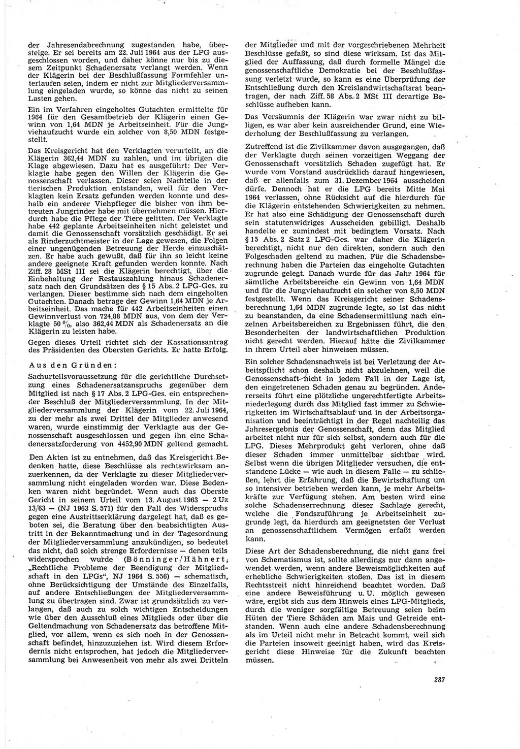 Neue Justiz (NJ), Zeitschrift für Recht und Rechtswissenschaft [Deutsche Demokratische Republik (DDR)], 20. Jahrgang 1966, Seite 287 (NJ DDR 1966, S. 287)