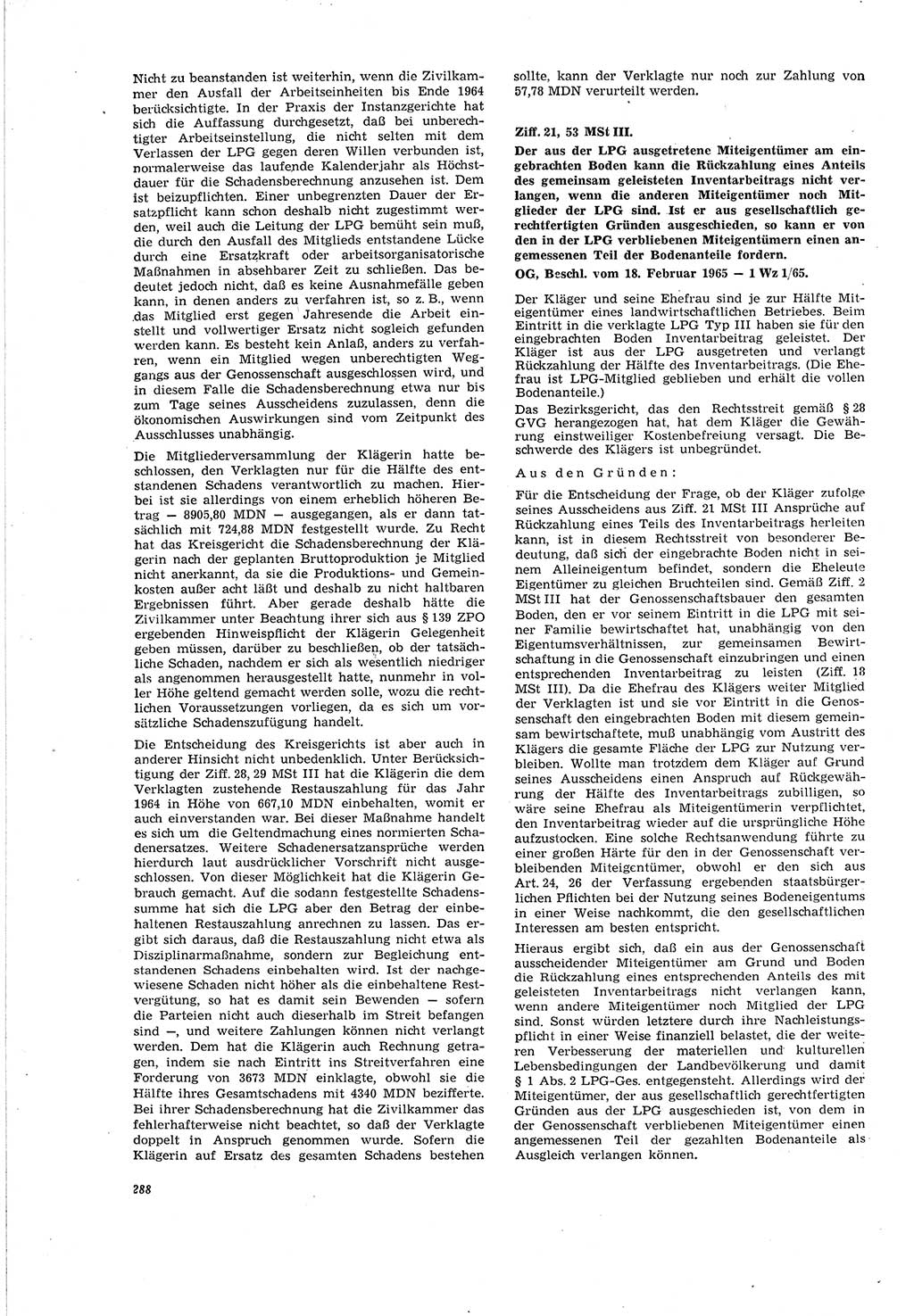 Neue Justiz (NJ), Zeitschrift für Recht und Rechtswissenschaft [Deutsche Demokratische Republik (DDR)], 20. Jahrgang 1966, Seite 288 (NJ DDR 1966, S. 288)