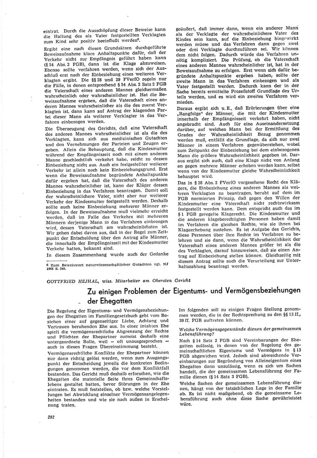 Neue Justiz (NJ), Zeitschrift für Recht und Rechtswissenschaft [Deutsche Demokratische Republik (DDR)], 20. Jahrgang 1966, Seite 292 (NJ DDR 1966, S. 292)