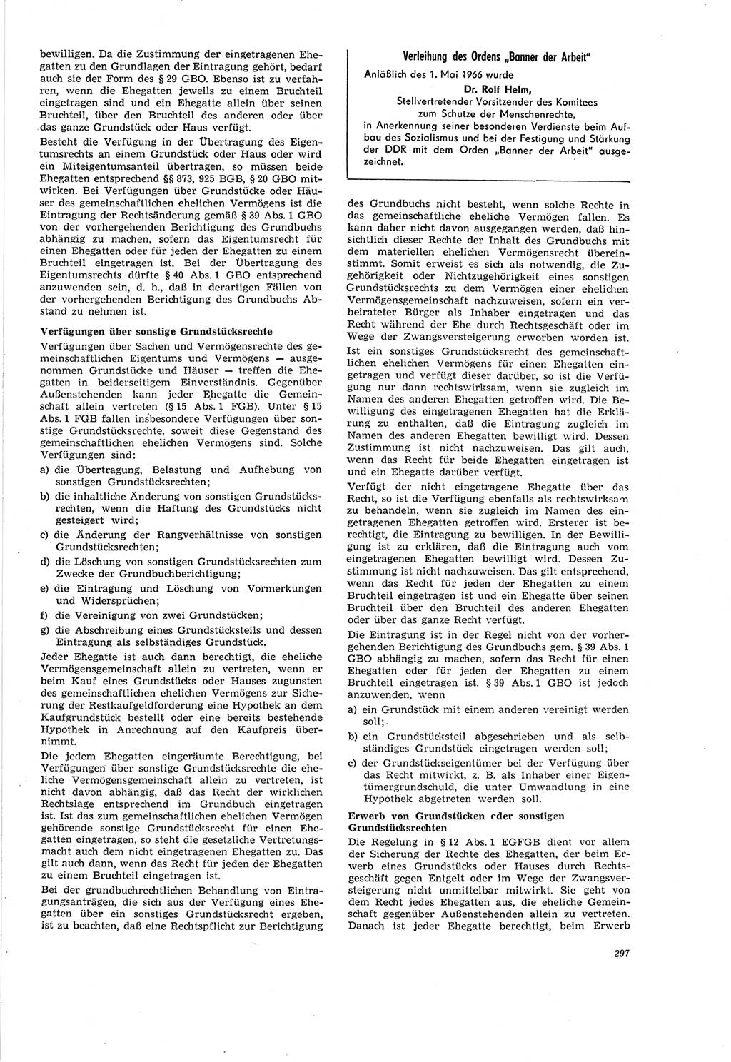 Neue Justiz (NJ), Zeitschrift für Recht und Rechtswissenschaft [Deutsche Demokratische Republik (DDR)], 20. Jahrgang 1966, Seite 297 (NJ DDR 1966, S. 297)