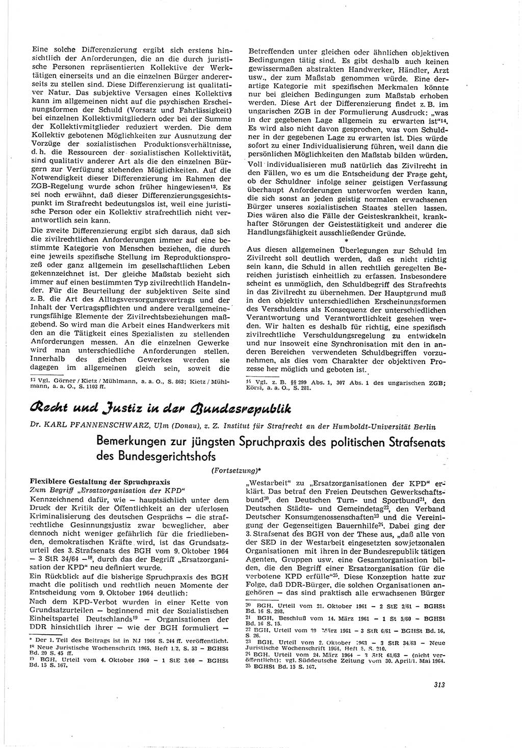 Neue Justiz (NJ), Zeitschrift für Recht und Rechtswissenschaft [Deutsche Demokratische Republik (DDR)], 20. Jahrgang 1966, Seite 313 (NJ DDR 1966, S. 313)