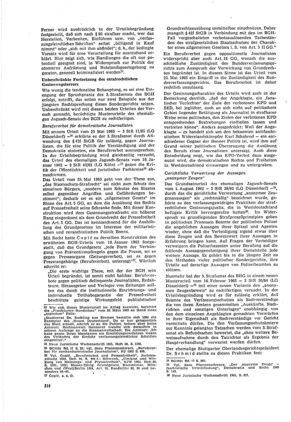 Neue Justiz (NJ), Zeitschrift für Recht und Rechtswissenschaft [Deutsche Demokratische Republik (DDR)], 20. Jahrgang 1966, Seite 316 (NJ DDR 1966, S. 316)