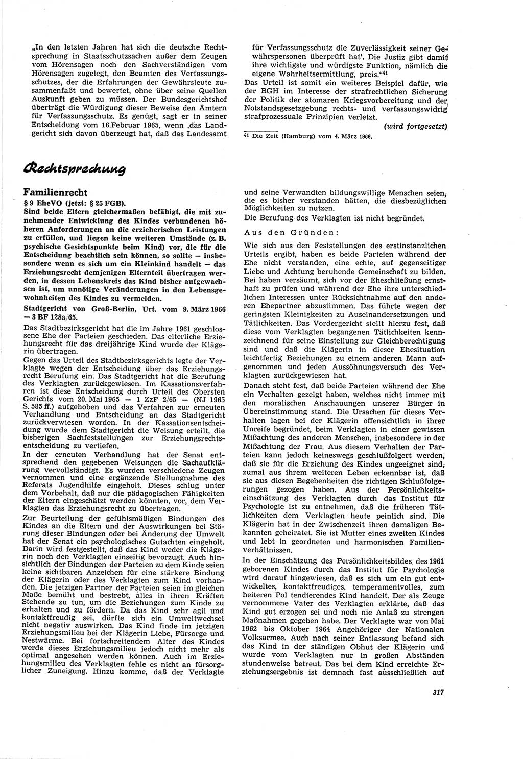 Neue Justiz (NJ), Zeitschrift für Recht und Rechtswissenschaft [Deutsche Demokratische Republik (DDR)], 20. Jahrgang 1966, Seite 317 (NJ DDR 1966, S. 317)