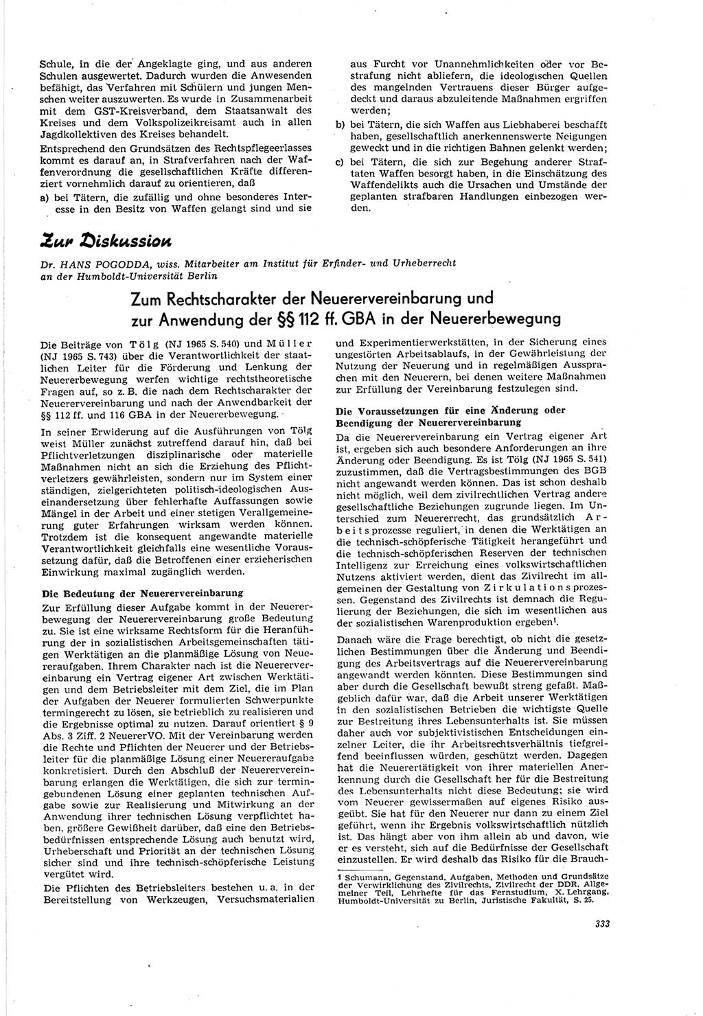 Neue Justiz (NJ), Zeitschrift für Recht und Rechtswissenschaft [Deutsche Demokratische Republik (DDR)], 20. Jahrgang 1966, Seite 333 (NJ DDR 1966, S. 333)