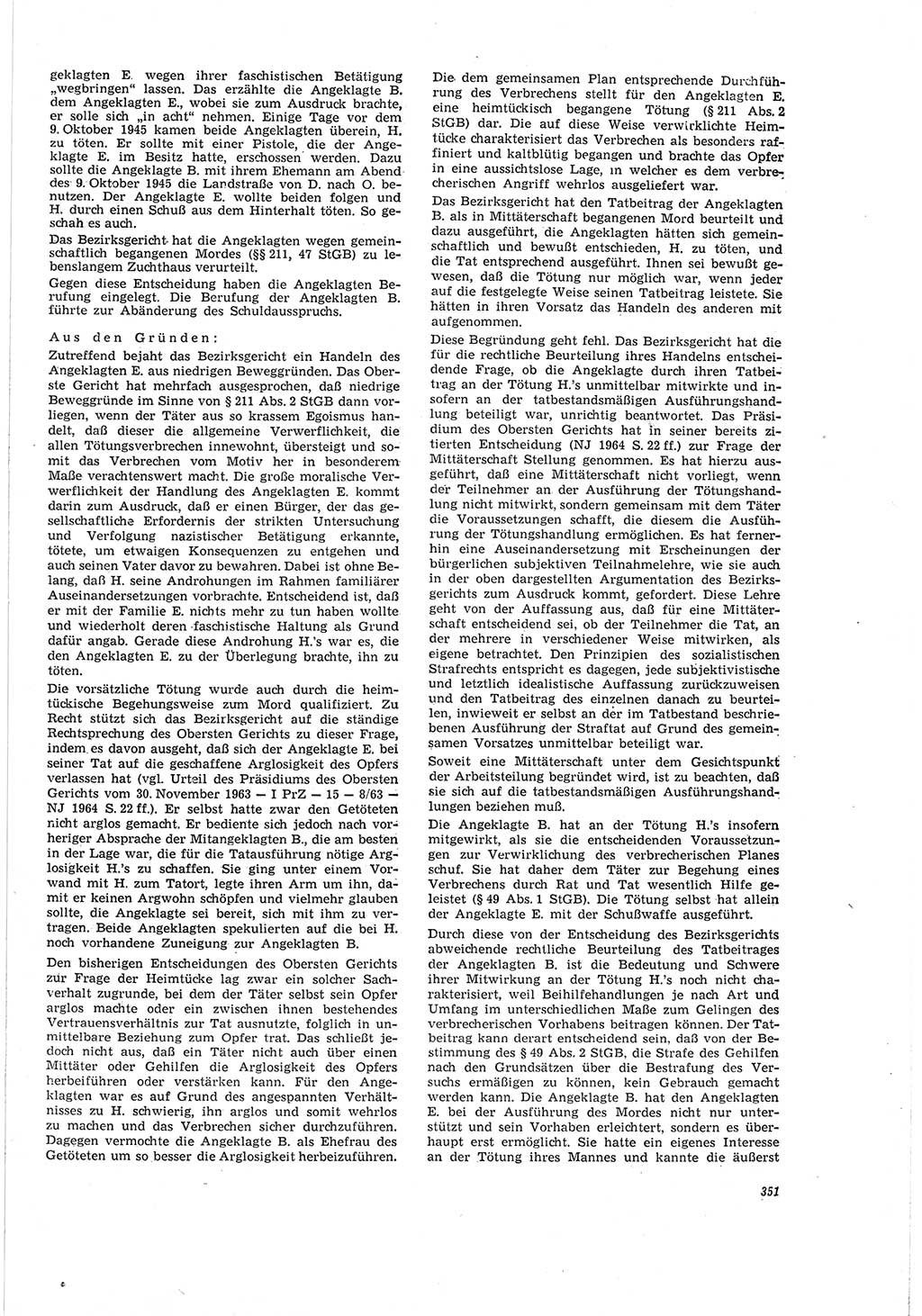 Neue Justiz (NJ), Zeitschrift für Recht und Rechtswissenschaft [Deutsche Demokratische Republik (DDR)], 20. Jahrgang 1966, Seite 351 (NJ DDR 1966, S. 351)