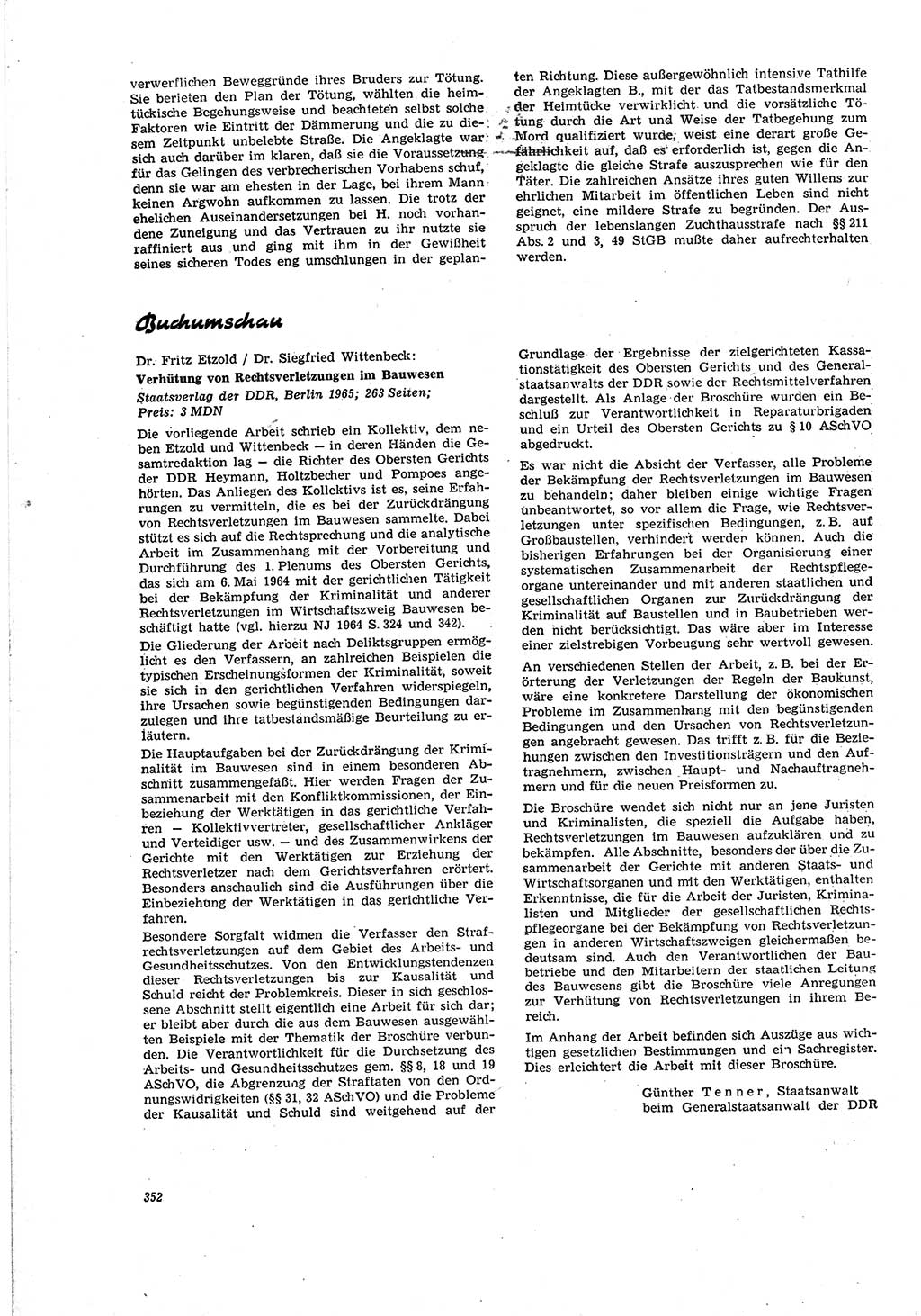 Neue Justiz (NJ), Zeitschrift für Recht und Rechtswissenschaft [Deutsche Demokratische Republik (DDR)], 20. Jahrgang 1966, Seite 352 (NJ DDR 1966, S. 352)