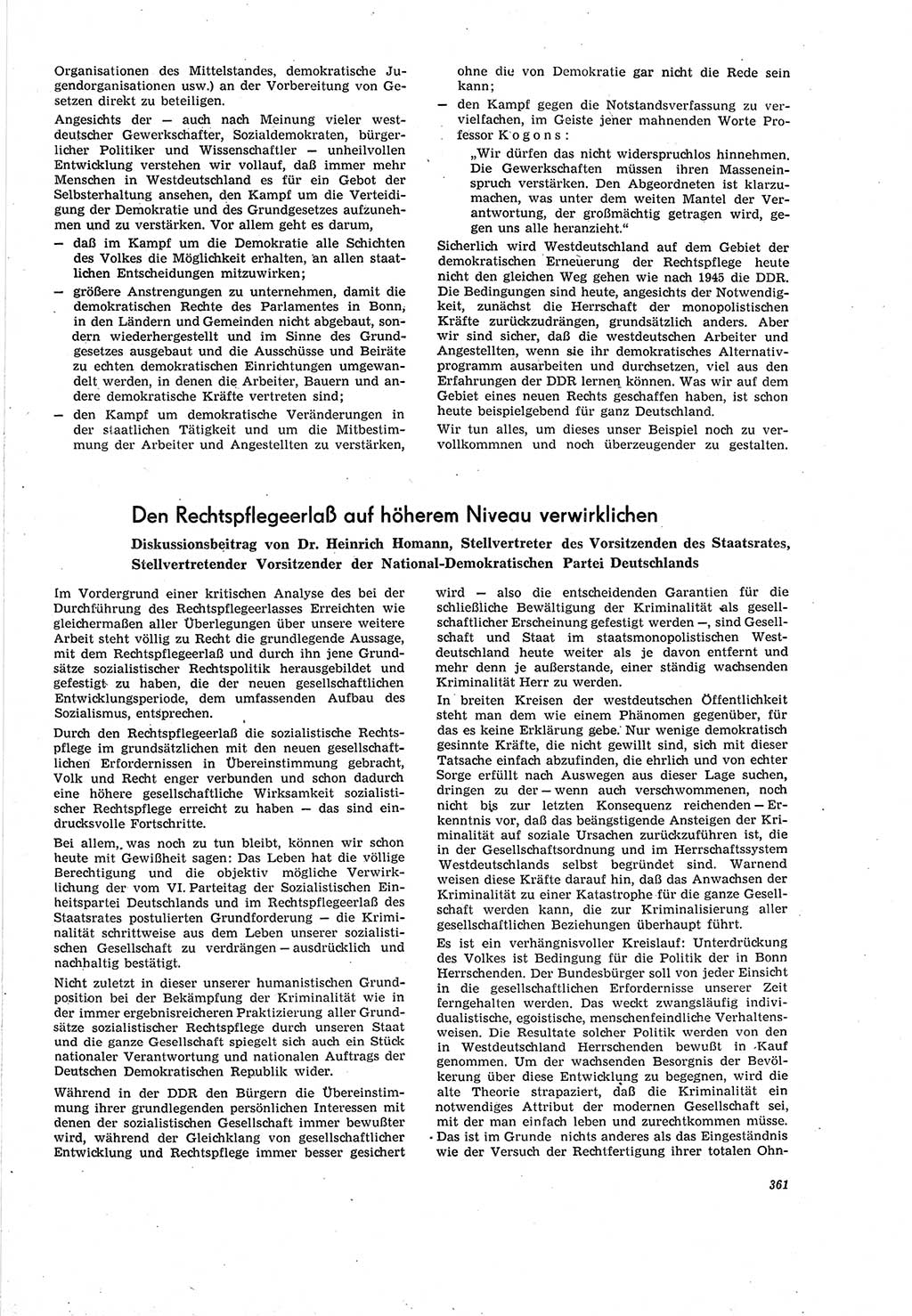 Neue Justiz (NJ), Zeitschrift für Recht und Rechtswissenschaft [Deutsche Demokratische Republik (DDR)], 20. Jahrgang 1966, Seite 361 (NJ DDR 1966, S. 361)