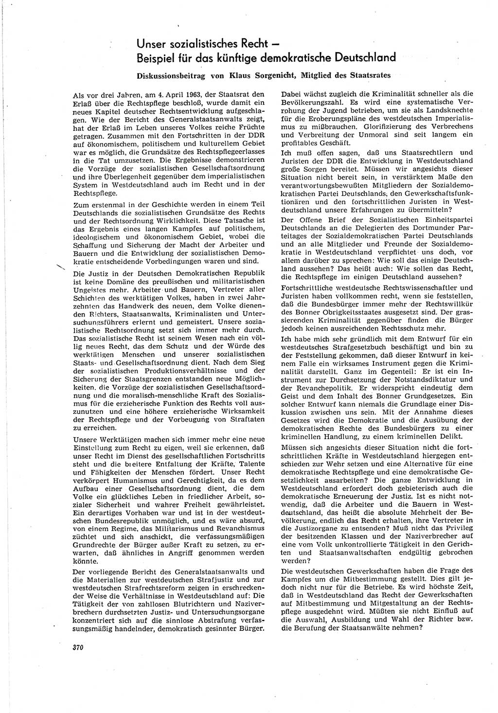 Neue Justiz (NJ), Zeitschrift für Recht und Rechtswissenschaft [Deutsche Demokratische Republik (DDR)], 20. Jahrgang 1966, Seite 370 (NJ DDR 1966, S. 370)