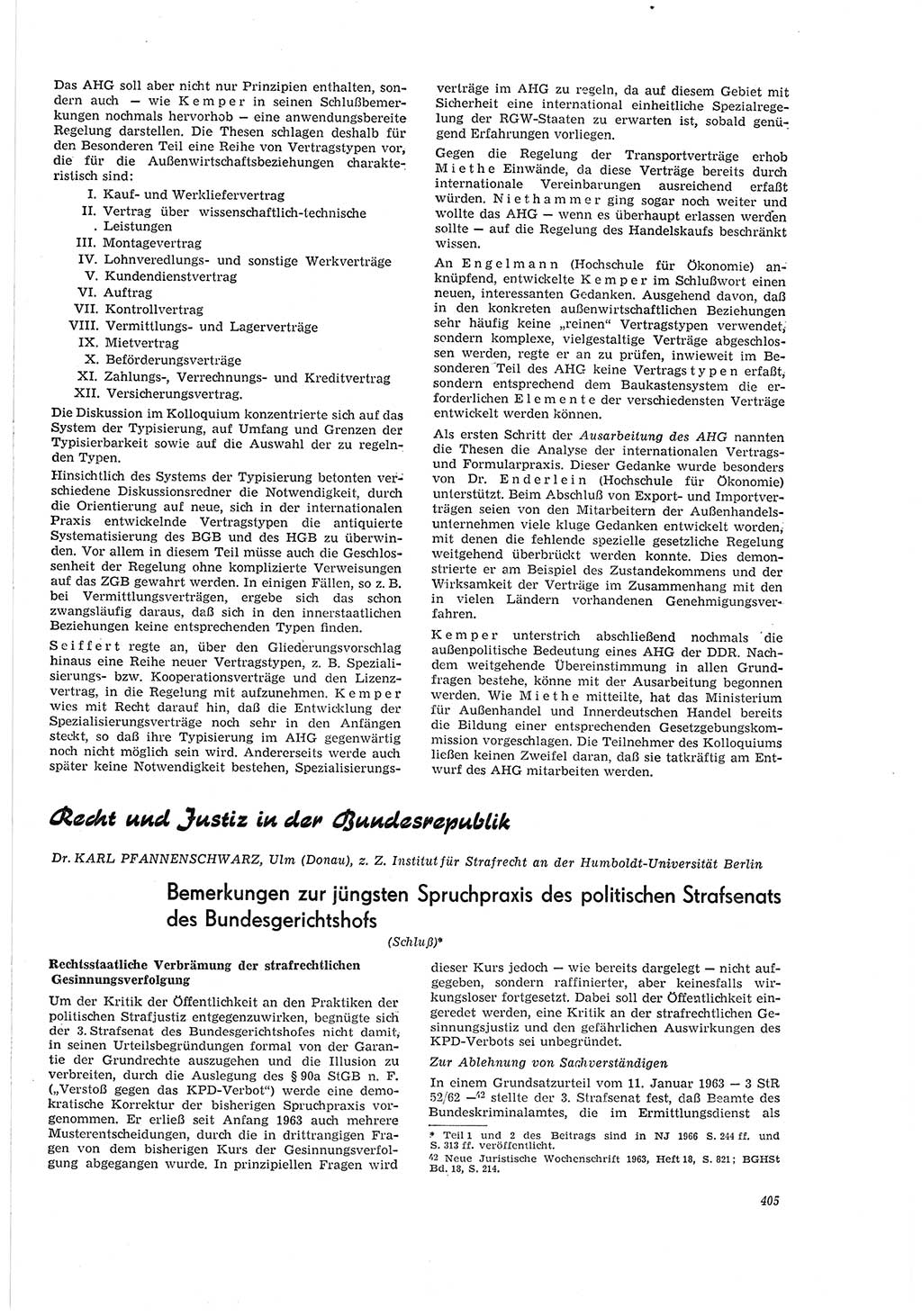 Neue Justiz (NJ), Zeitschrift für Recht und Rechtswissenschaft [Deutsche Demokratische Republik (DDR)], 20. Jahrgang 1966, Seite 405 (NJ DDR 1966, S. 405)