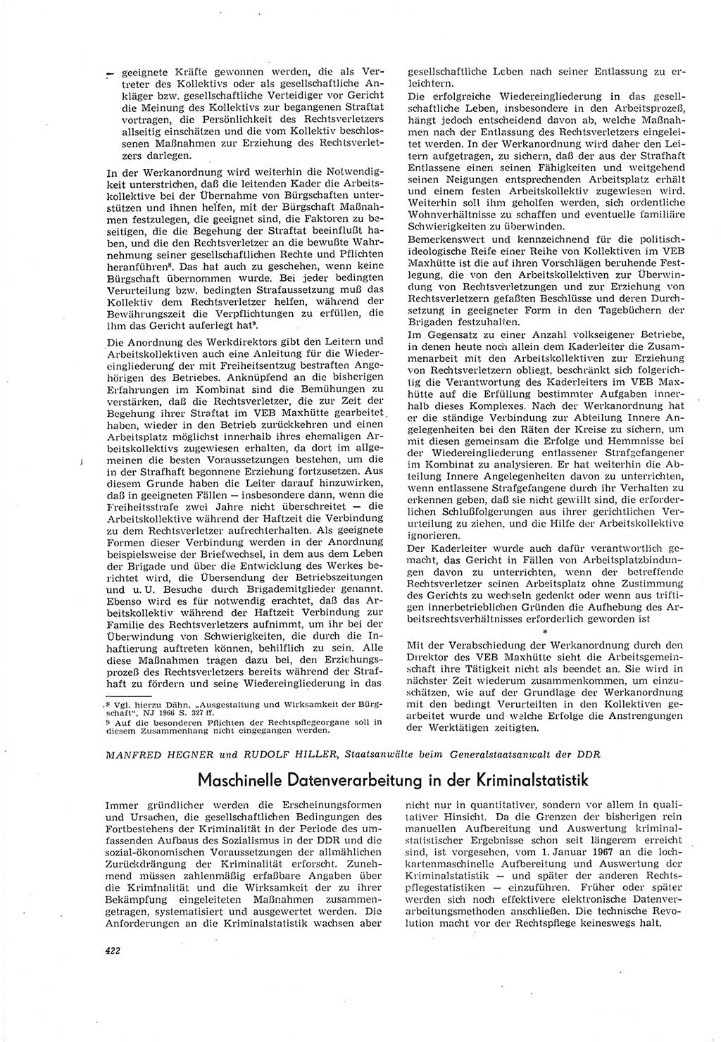 Neue Justiz (NJ), Zeitschrift für Recht und Rechtswissenschaft [Deutsche Demokratische Republik (DDR)], 20. Jahrgang 1966, Seite 422 (NJ DDR 1966, S. 422)