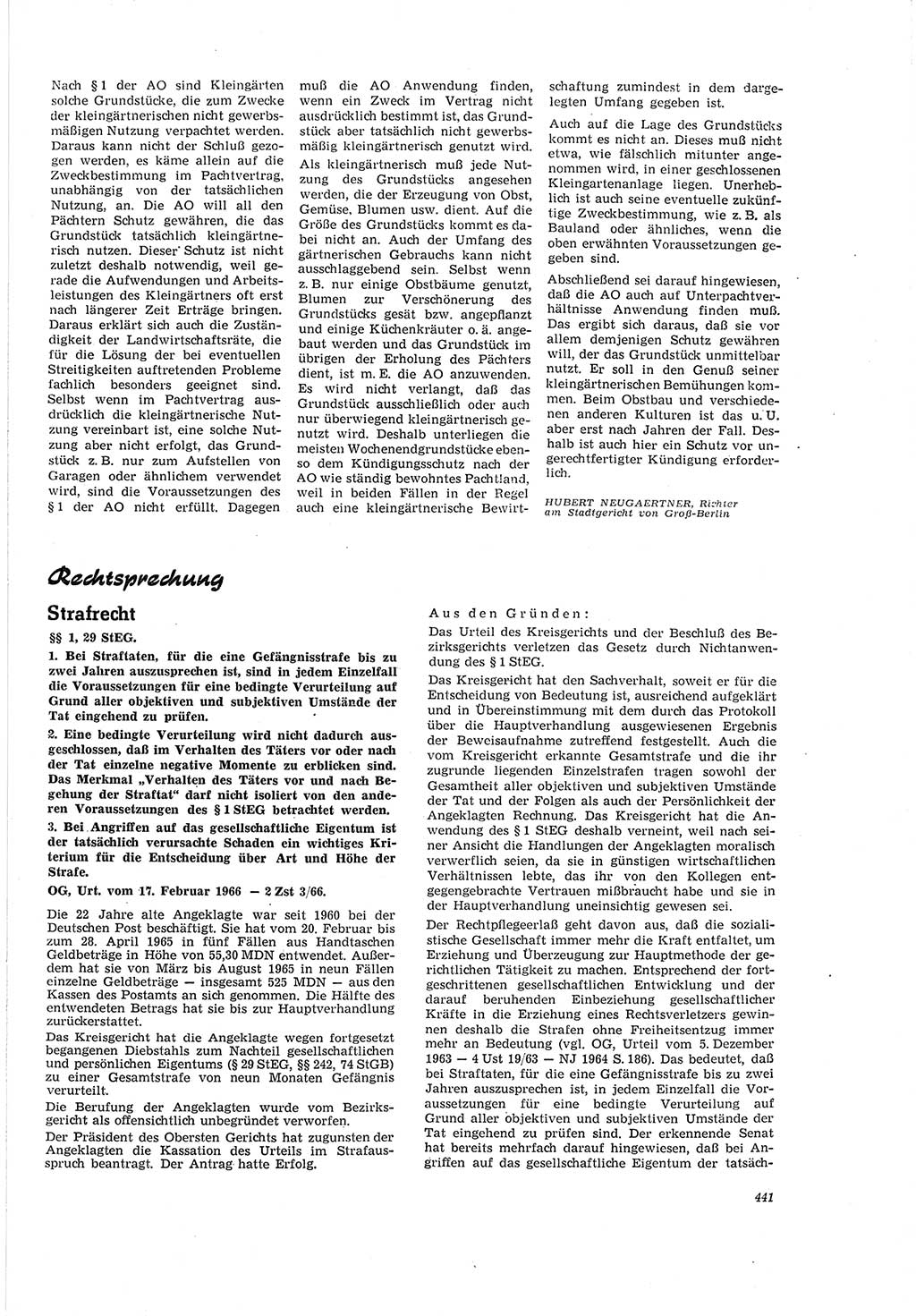 Neue Justiz (NJ), Zeitschrift für Recht und Rechtswissenschaft [Deutsche Demokratische Republik (DDR)], 20. Jahrgang 1966, Seite 441 (NJ DDR 1966, S. 441)