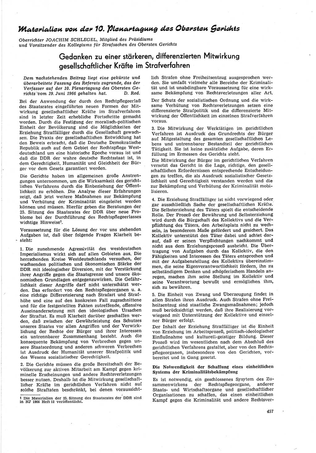 Neue Justiz (NJ), Zeitschrift für Recht und Rechtswissenschaft [Deutsche Demokratische Republik (DDR)], 20. Jahrgang 1966, Seite 457 (NJ DDR 1966, S. 457)
