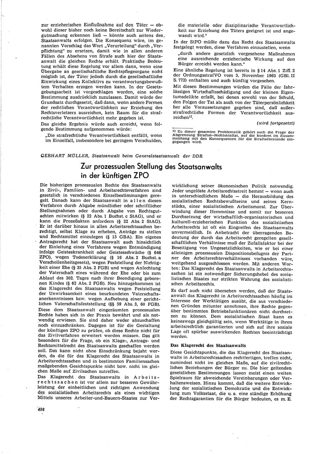 Neue Justiz (NJ), Zeitschrift für Recht und Rechtswissenschaft [Deutsche Demokratische Republik (DDR)], 20. Jahrgang 1966, Seite 498 (NJ DDR 1966, S. 498)