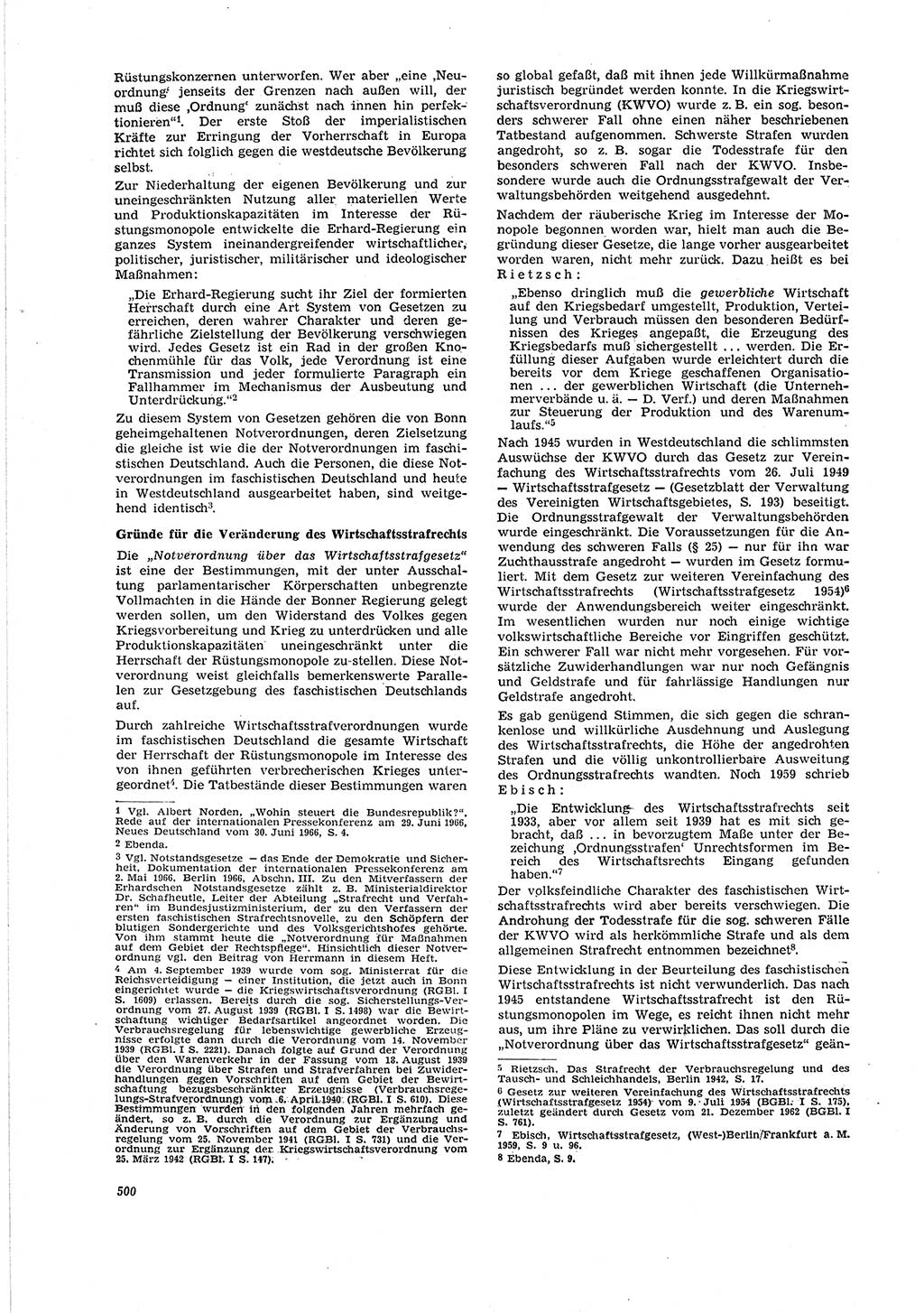 Neue Justiz (NJ), Zeitschrift für Recht und Rechtswissenschaft [Deutsche Demokratische Republik (DDR)], 20. Jahrgang 1966, Seite 500 (NJ DDR 1966, S. 500)