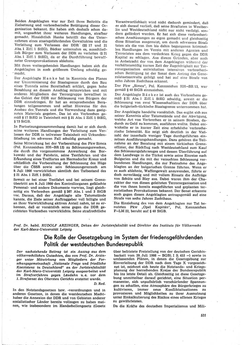 Neue Justiz (NJ), Zeitschrift für Recht und Rechtswissenschaft [Deutsche Demokratische Republik (DDR)], 20. Jahrgang 1966, Seite 521 (NJ DDR 1966, S. 521)