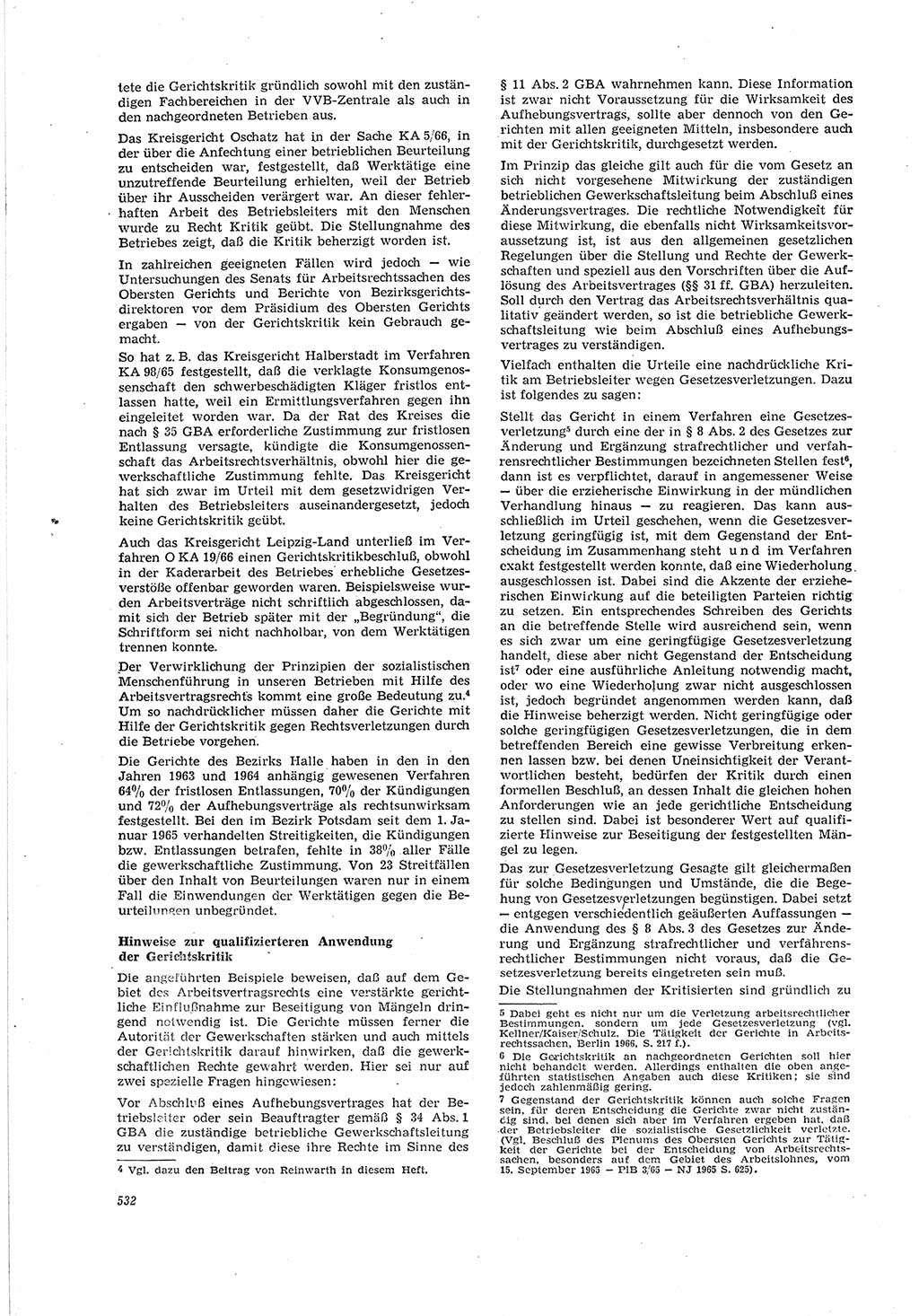 Neue Justiz (NJ), Zeitschrift für Recht und Rechtswissenschaft [Deutsche Demokratische Republik (DDR)], 20. Jahrgang 1966, Seite 532 (NJ DDR 1966, S. 532)