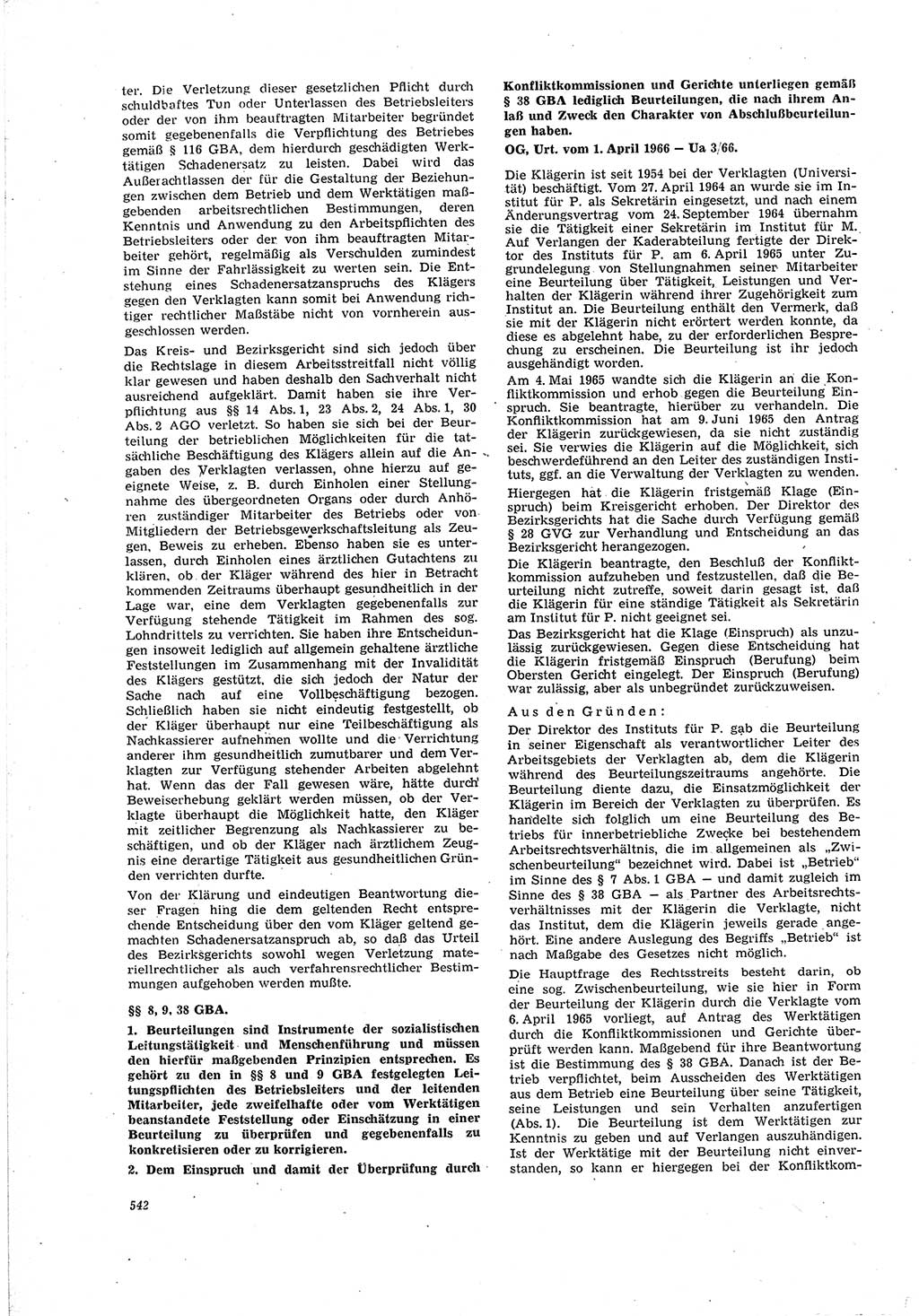 Neue Justiz (NJ), Zeitschrift für Recht und Rechtswissenschaft [Deutsche Demokratische Republik (DDR)], 20. Jahrgang 1966, Seite 542 (NJ DDR 1966, S. 542)