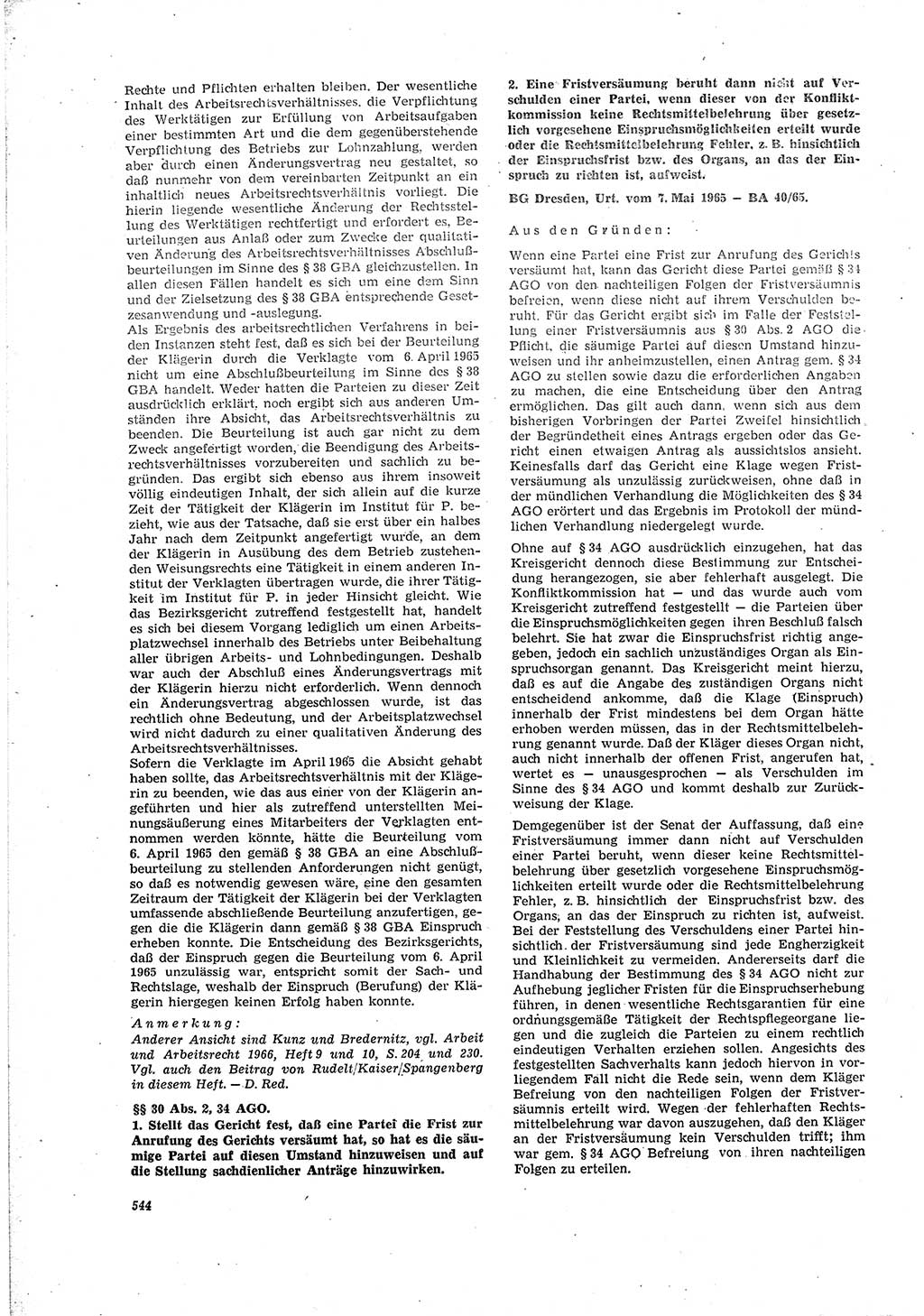 Neue Justiz (NJ), Zeitschrift für Recht und Rechtswissenschaft [Deutsche Demokratische Republik (DDR)], 20. Jahrgang 1966, Seite 544 (NJ DDR 1966, S. 544)