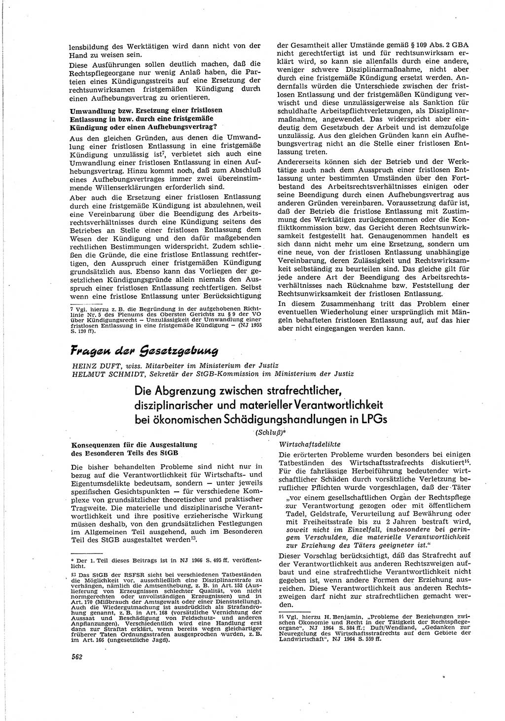 Neue Justiz (NJ), Zeitschrift für Recht und Rechtswissenschaft [Deutsche Demokratische Republik (DDR)], 20. Jahrgang 1966, Seite 562 (NJ DDR 1966, S. 562)