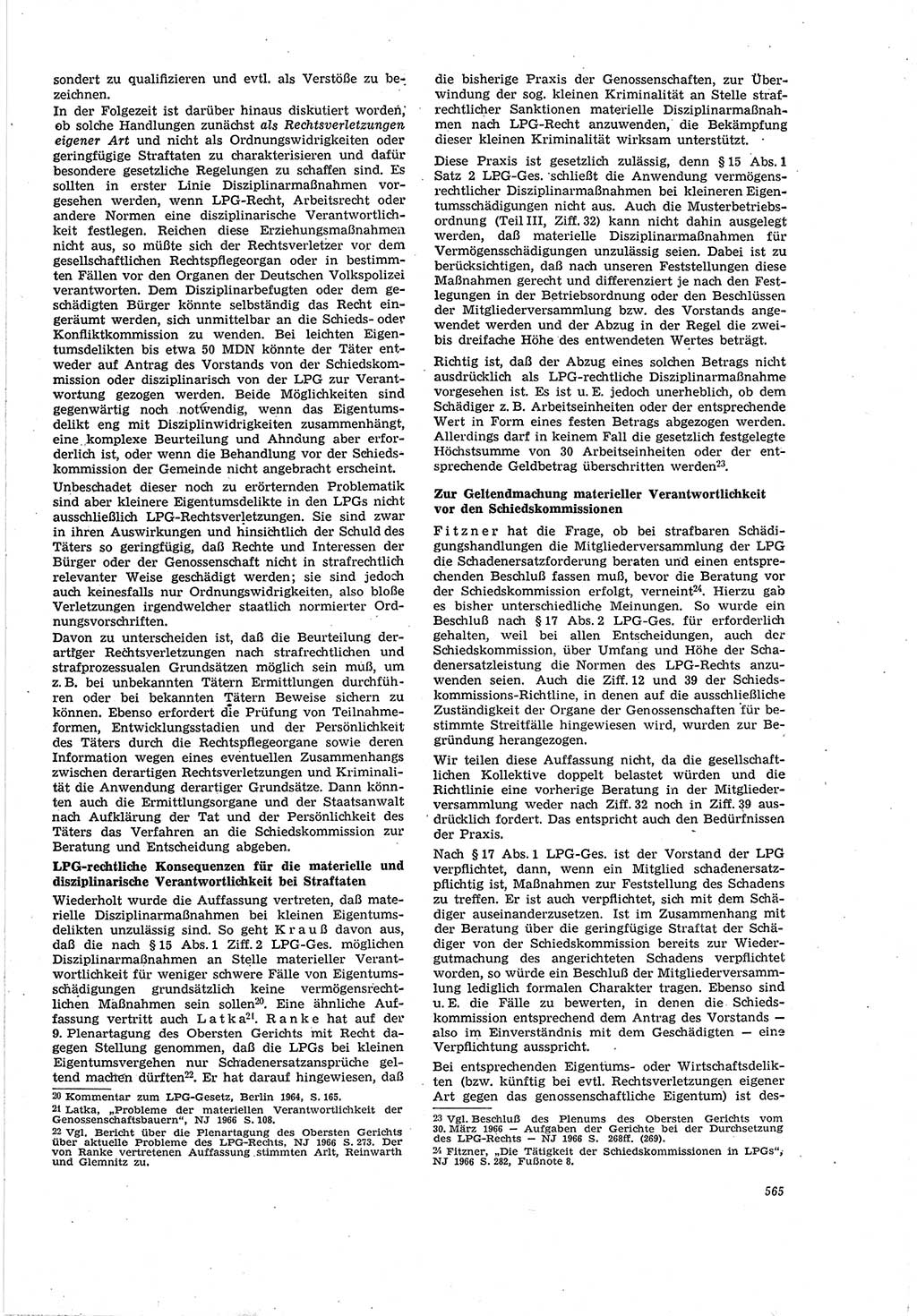 Neue Justiz (NJ), Zeitschrift für Recht und Rechtswissenschaft [Deutsche Demokratische Republik (DDR)], 20. Jahrgang 1966, Seite 565 (NJ DDR 1966, S. 565)