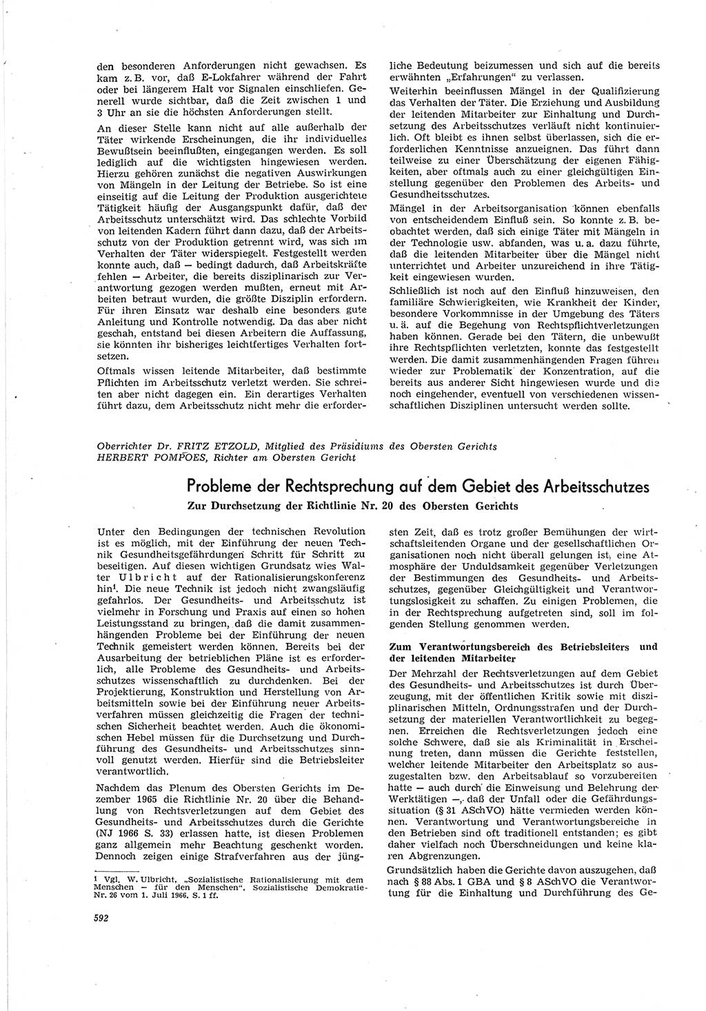 Neue Justiz (NJ), Zeitschrift für Recht und Rechtswissenschaft [Deutsche Demokratische Republik (DDR)], 20. Jahrgang 1966, Seite 592 (NJ DDR 1966, S. 592)