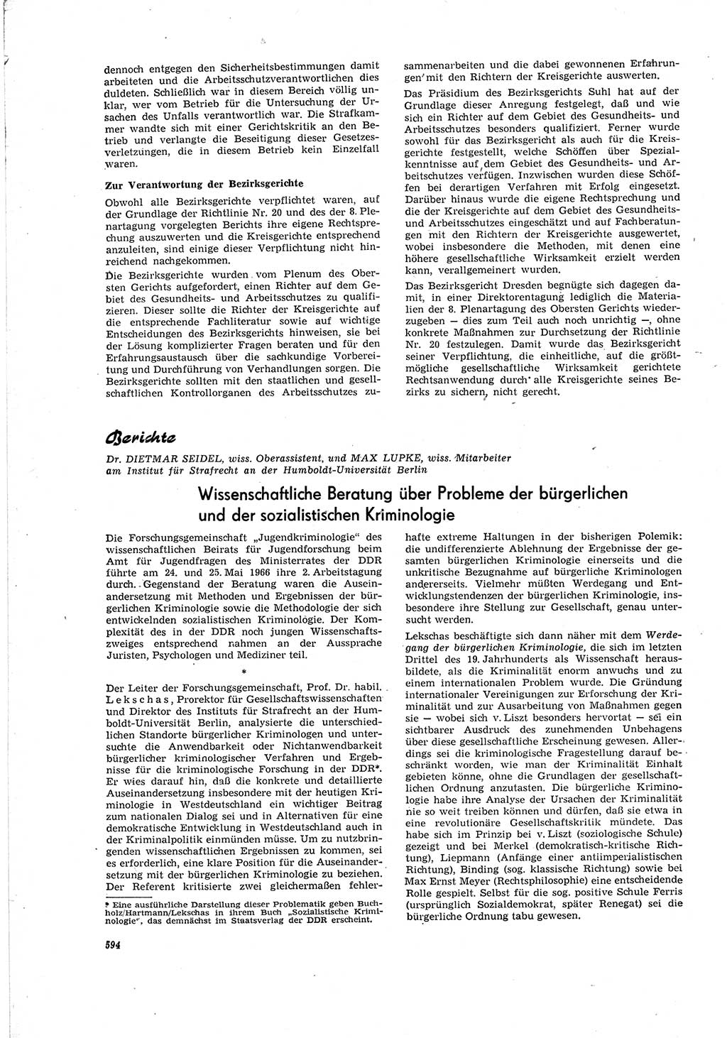 Neue Justiz (NJ), Zeitschrift für Recht und Rechtswissenschaft [Deutsche Demokratische Republik (DDR)], 20. Jahrgang 1966, Seite 594 (NJ DDR 1966, S. 594)