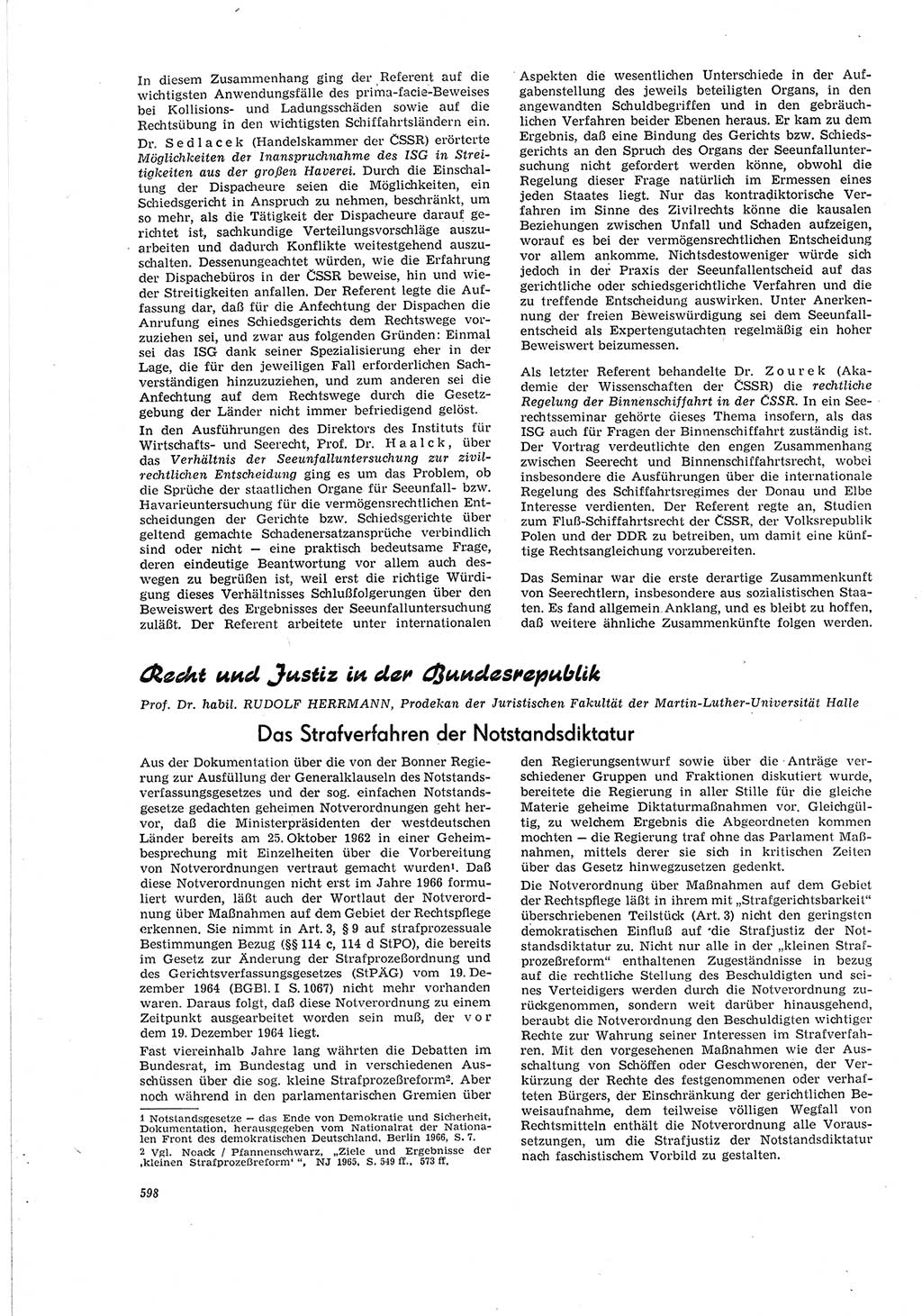 Neue Justiz (NJ), Zeitschrift für Recht und Rechtswissenschaft [Deutsche Demokratische Republik (DDR)], 20. Jahrgang 1966, Seite 598 (NJ DDR 1966, S. 598)
