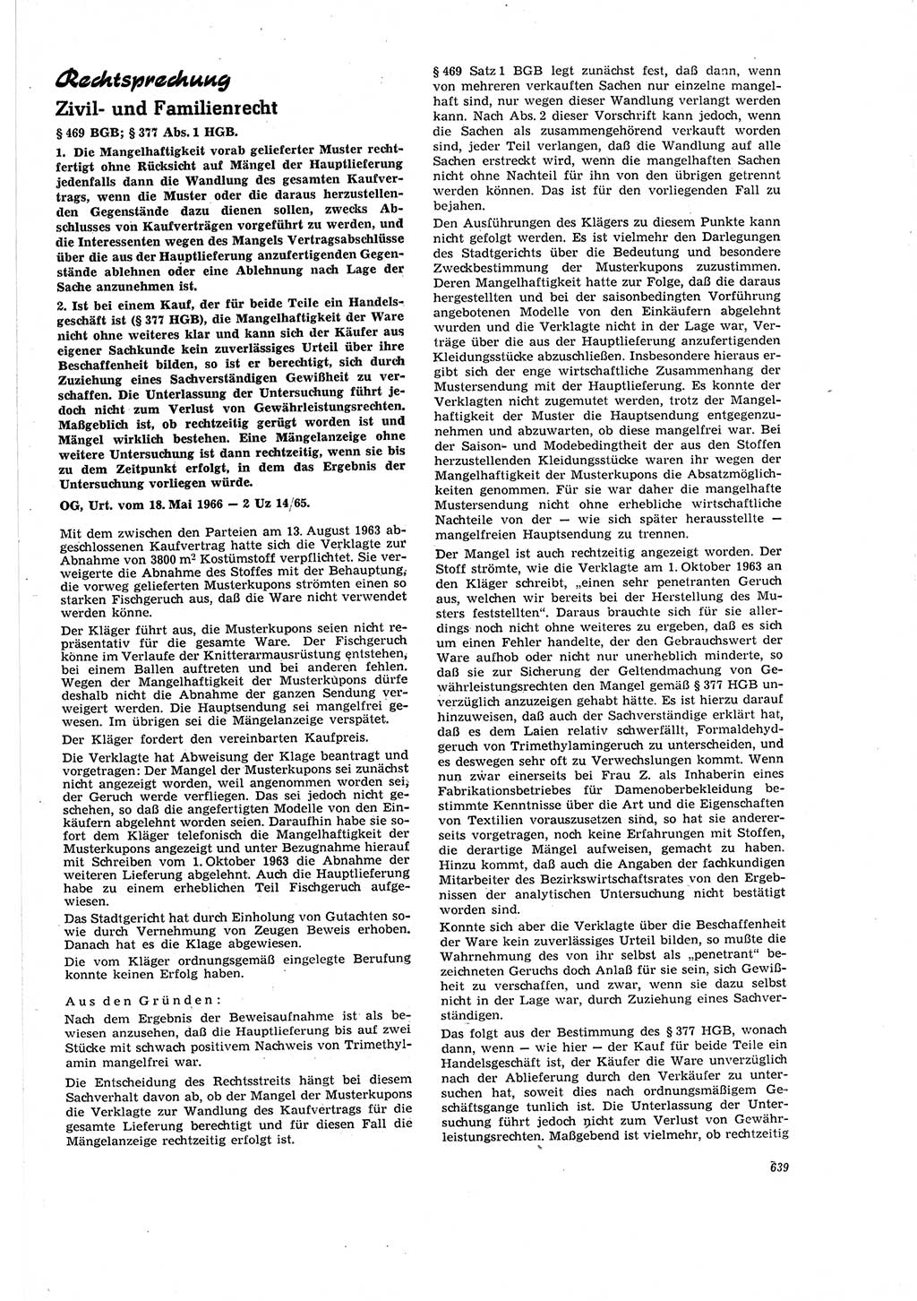 Neue Justiz (NJ), Zeitschrift für Recht und Rechtswissenschaft [Deutsche Demokratische Republik (DDR)], 20. Jahrgang 1966, Seite 639 (NJ DDR 1966, S. 639)