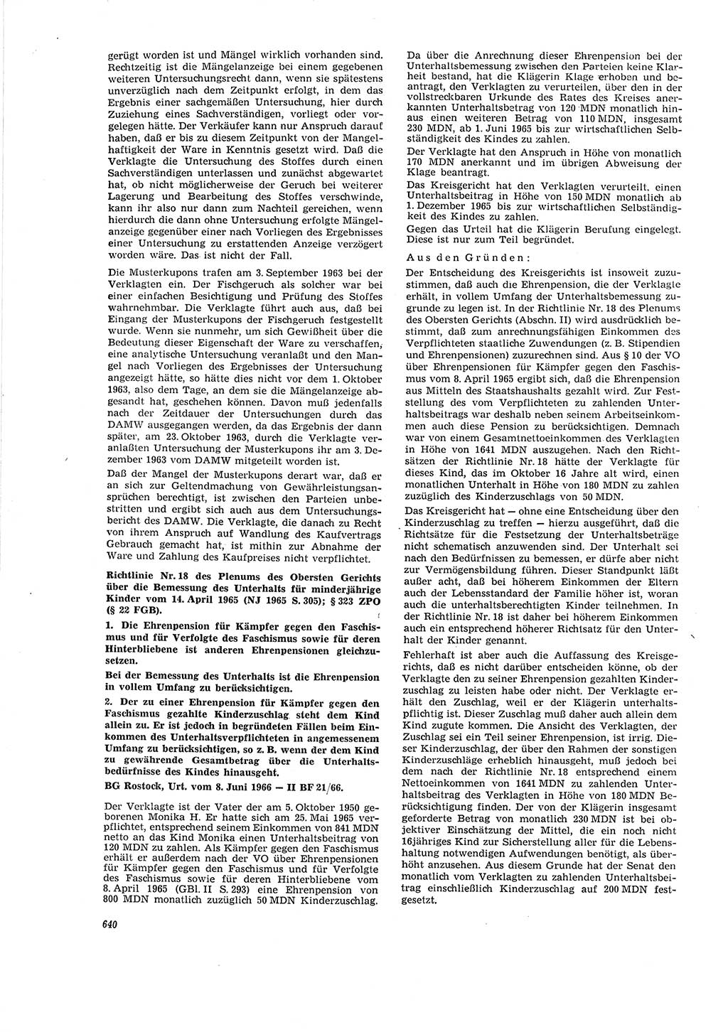 Neue Justiz (NJ), Zeitschrift für Recht und Rechtswissenschaft [Deutsche Demokratische Republik (DDR)], 20. Jahrgang 1966, Seite 640 (NJ DDR 1966, S. 640)