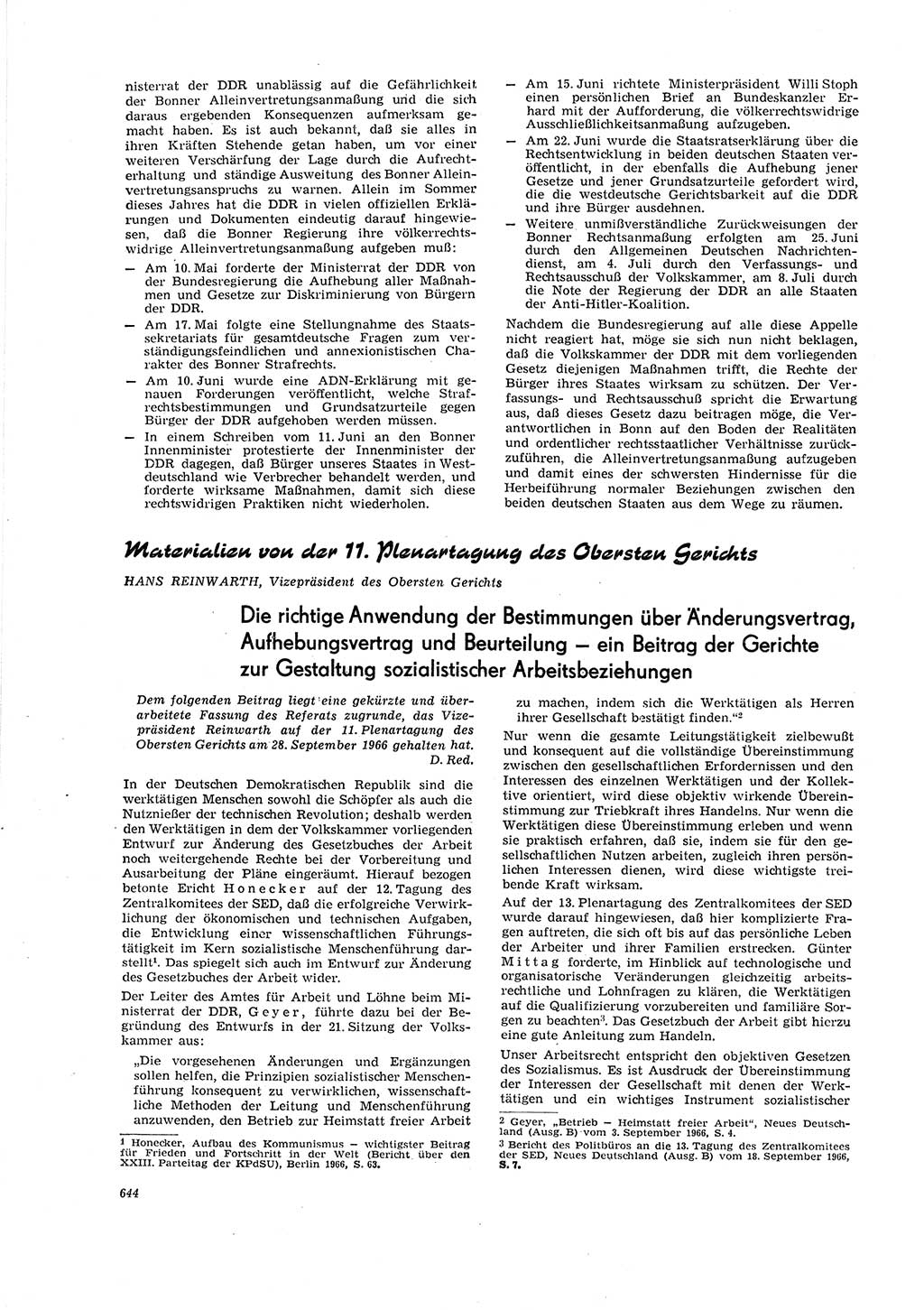Neue Justiz (NJ), Zeitschrift für Recht und Rechtswissenschaft [Deutsche Demokratische Republik (DDR)], 20. Jahrgang 1966, Seite 644 (NJ DDR 1966, S. 644)