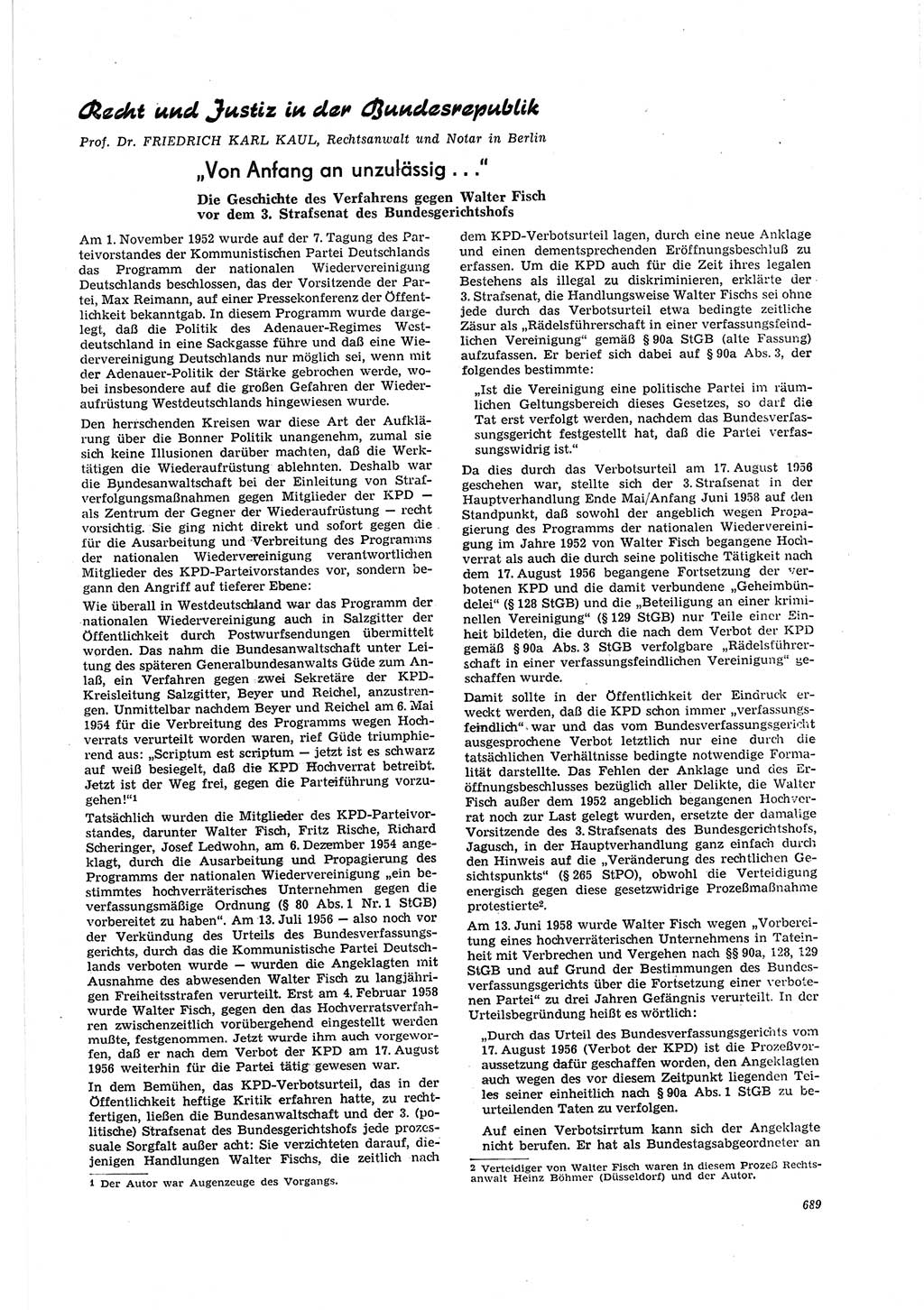 Neue Justiz (NJ), Zeitschrift für Recht und Rechtswissenschaft [Deutsche Demokratische Republik (DDR)], 20. Jahrgang 1966, Seite 689 (NJ DDR 1966, S. 689)