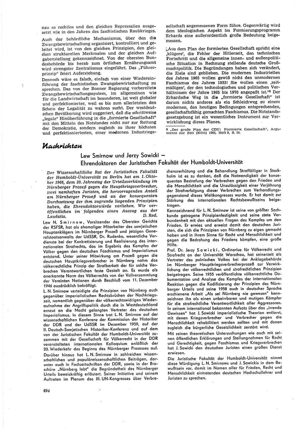 Neue Justiz (NJ), Zeitschrift für Recht und Rechtswissenschaft [Deutsche Demokratische Republik (DDR)], 20. Jahrgang 1966, Seite 694 (NJ DDR 1966, S. 694)