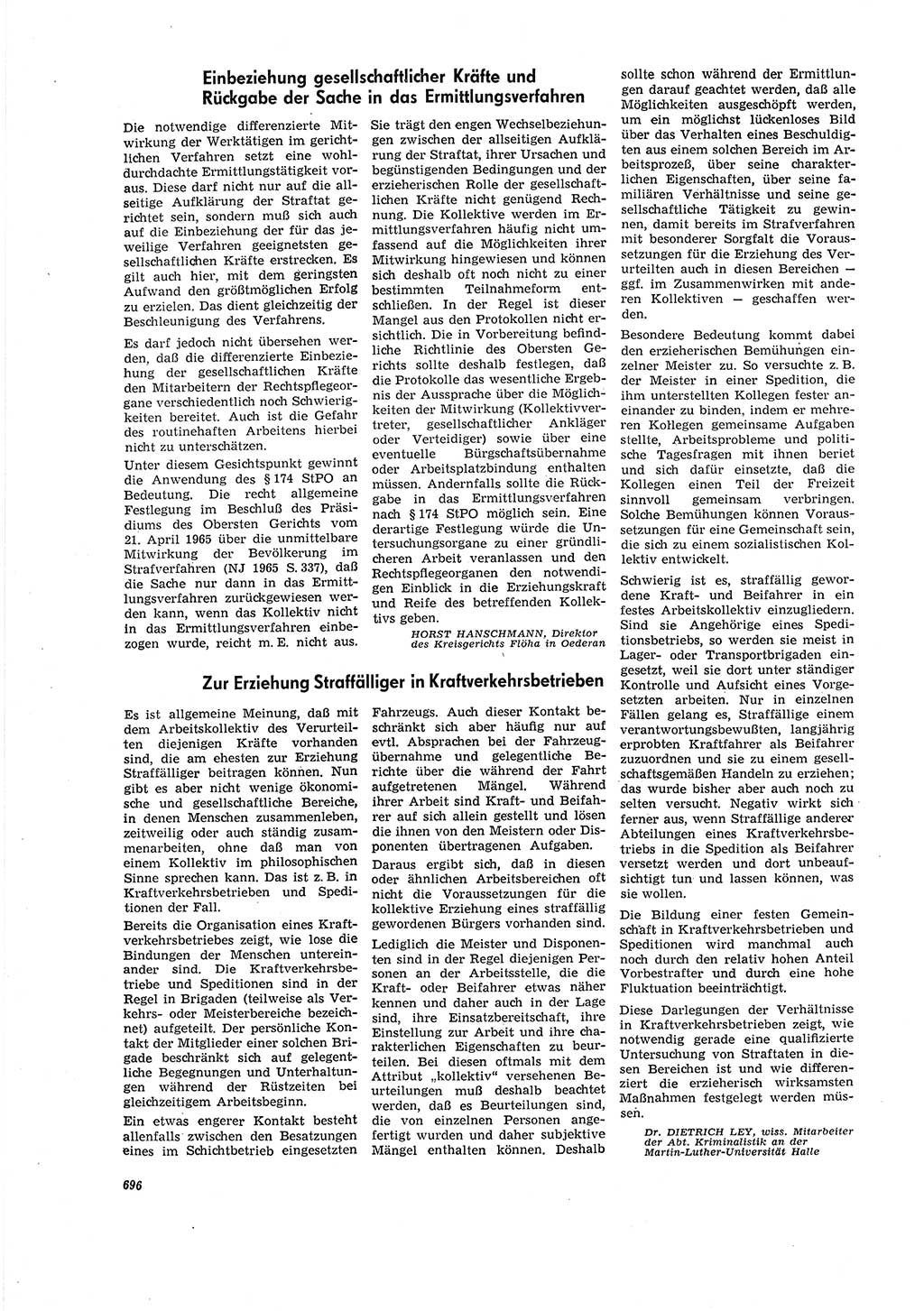 Neue Justiz (NJ), Zeitschrift für Recht und Rechtswissenschaft [Deutsche Demokratische Republik (DDR)], 20. Jahrgang 1966, Seite 696 (NJ DDR 1966, S. 696)