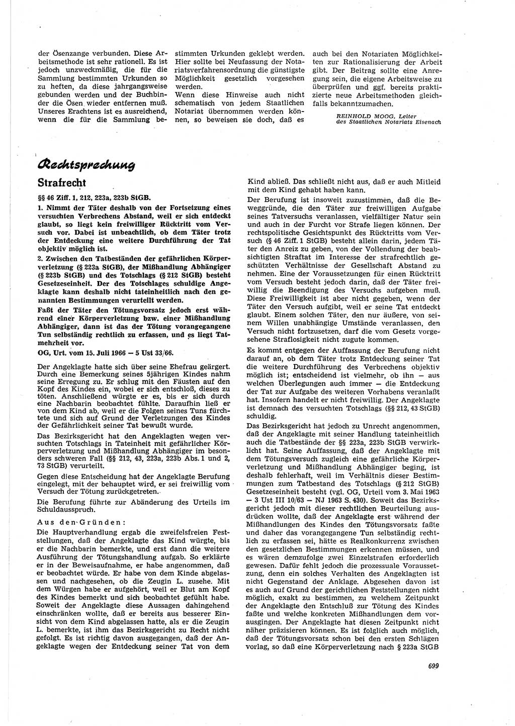 Neue Justiz (NJ), Zeitschrift für Recht und Rechtswissenschaft [Deutsche Demokratische Republik (DDR)], 20. Jahrgang 1966, Seite 699 (NJ DDR 1966, S. 699)