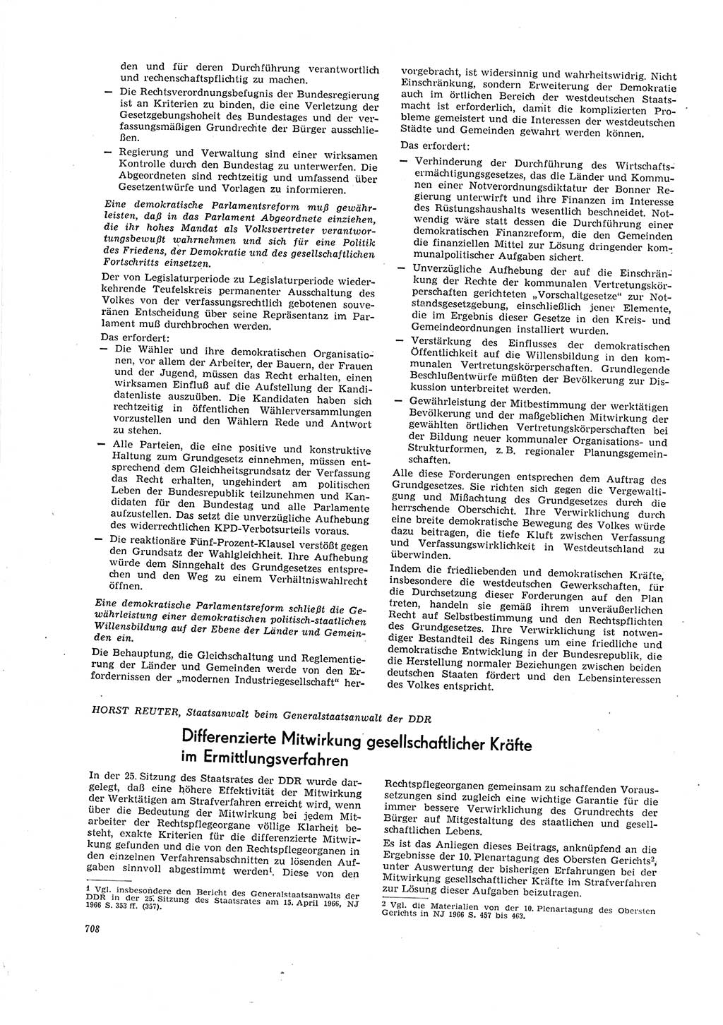 Neue Justiz (NJ), Zeitschrift für Recht und Rechtswissenschaft [Deutsche Demokratische Republik (DDR)], 20. Jahrgang 1966, Seite 708 (NJ DDR 1966, S. 708)