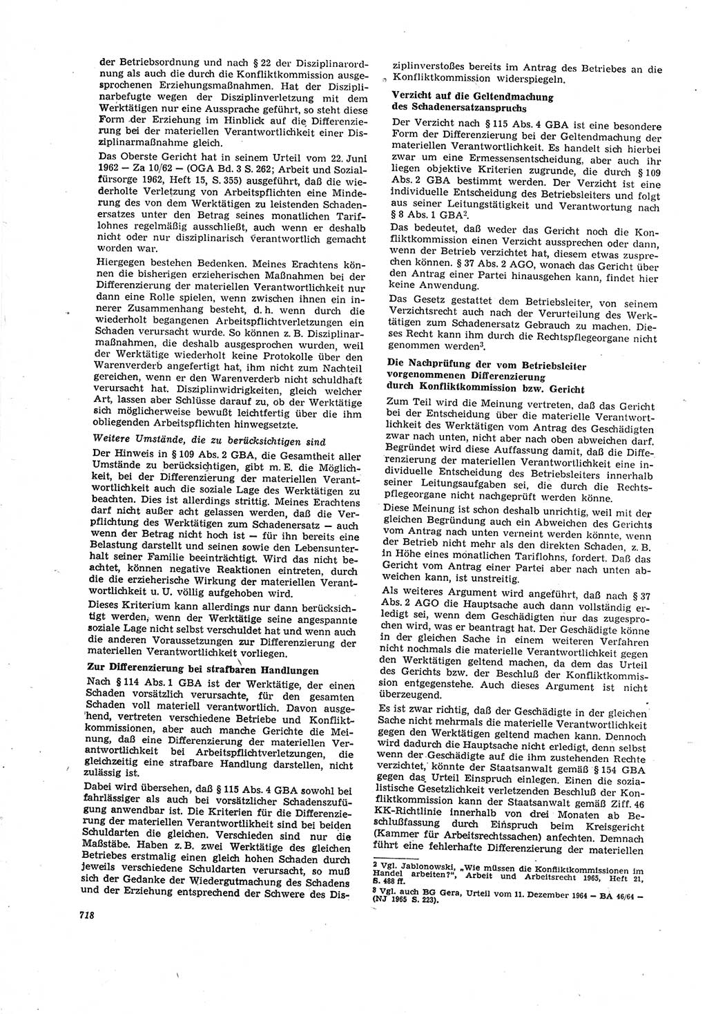 Neue Justiz (NJ), Zeitschrift für Recht und Rechtswissenschaft [Deutsche Demokratische Republik (DDR)], 20. Jahrgang 1966, Seite 718 (NJ DDR 1966, S. 718)