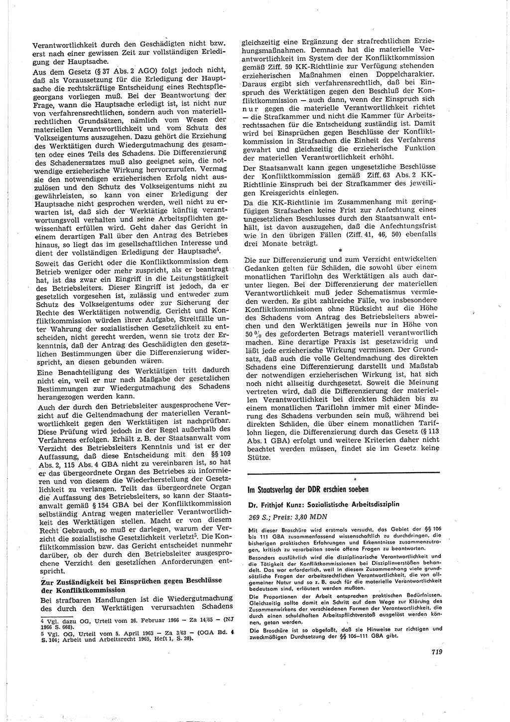 Neue Justiz (NJ), Zeitschrift für Recht und Rechtswissenschaft [Deutsche Demokratische Republik (DDR)], 20. Jahrgang 1966, Seite 719 (NJ DDR 1966, S. 719)