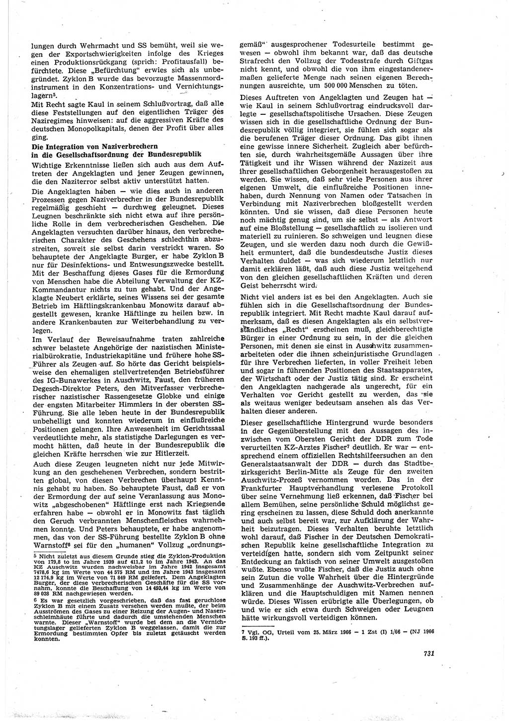 Neue Justiz (NJ), Zeitschrift für Recht und Rechtswissenschaft [Deutsche Demokratische Republik (DDR)], 20. Jahrgang 1966, Seite 731 (NJ DDR 1966, S. 731)