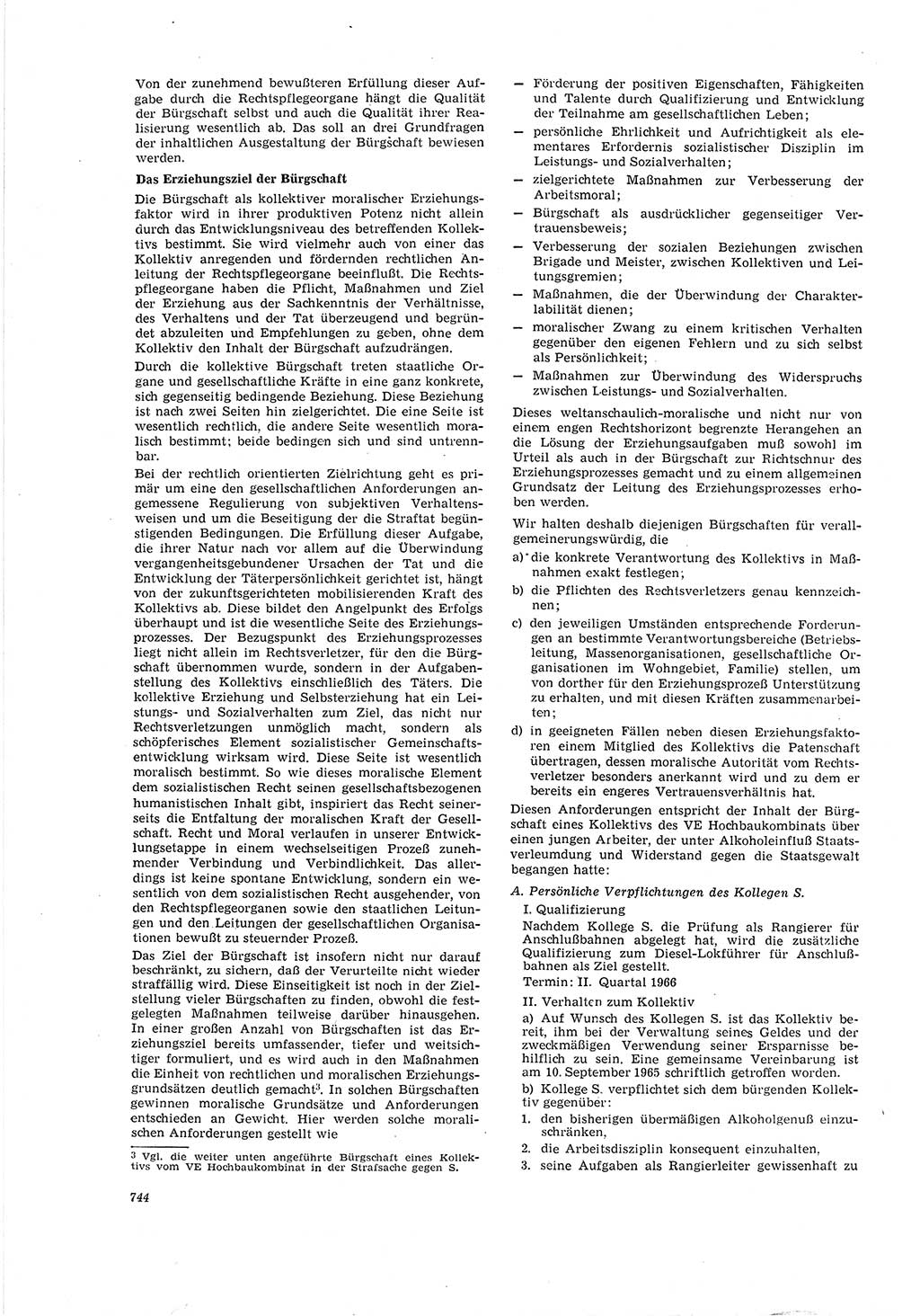Neue Justiz (NJ), Zeitschrift für Recht und Rechtswissenschaft [Deutsche Demokratische Republik (DDR)], 20. Jahrgang 1966, Seite 744 (NJ DDR 1966, S. 744)