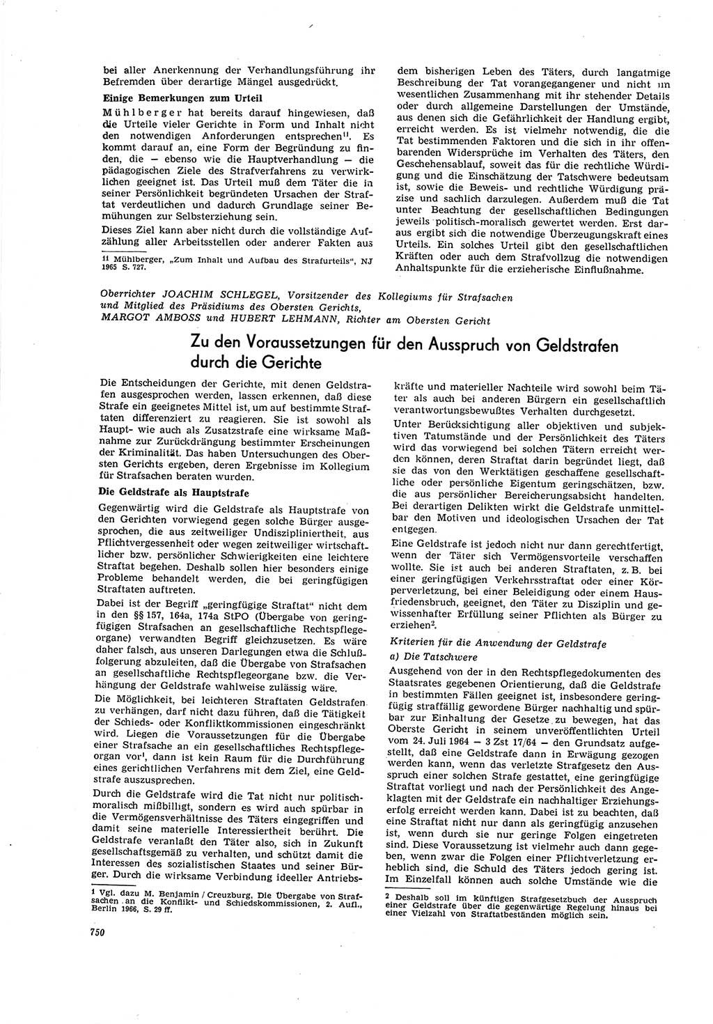 Neue Justiz (NJ), Zeitschrift für Recht und Rechtswissenschaft [Deutsche Demokratische Republik (DDR)], 20. Jahrgang 1966, Seite 750 (NJ DDR 1966, S. 750)