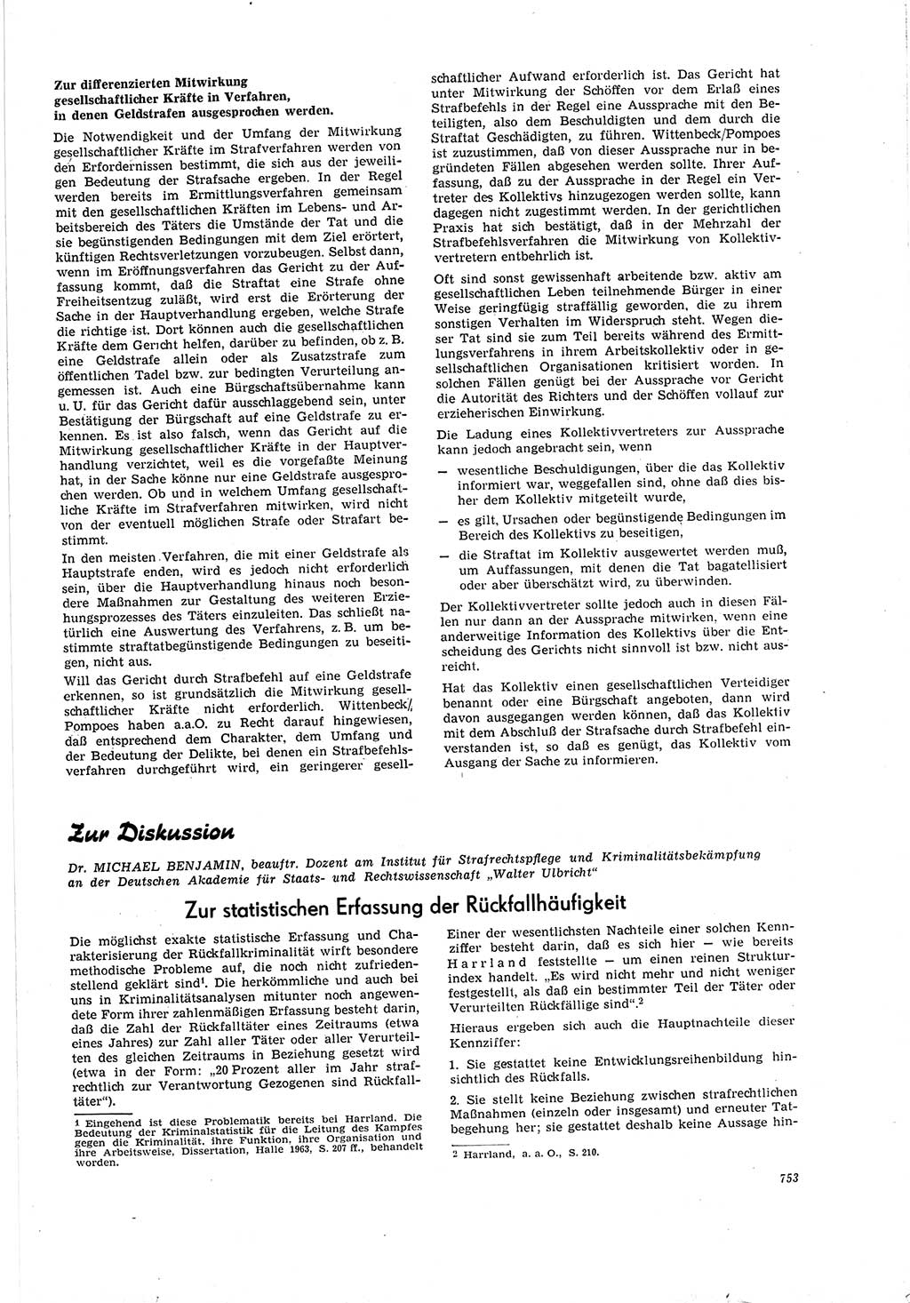 Neue Justiz (NJ), Zeitschrift für Recht und Rechtswissenschaft [Deutsche Demokratische Republik (DDR)], 20. Jahrgang 1966, Seite 753 (NJ DDR 1966, S. 753)