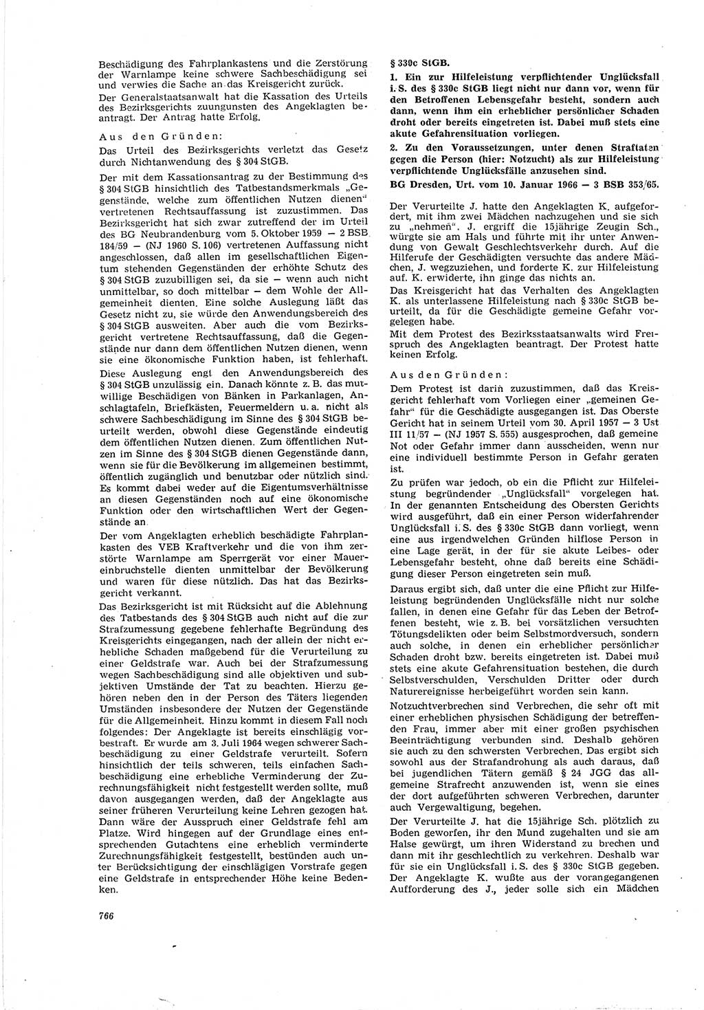 Neue Justiz (NJ), Zeitschrift für Recht und Rechtswissenschaft [Deutsche Demokratische Republik (DDR)], 20. Jahrgang 1966, Seite 766 (NJ DDR 1966, S. 766)