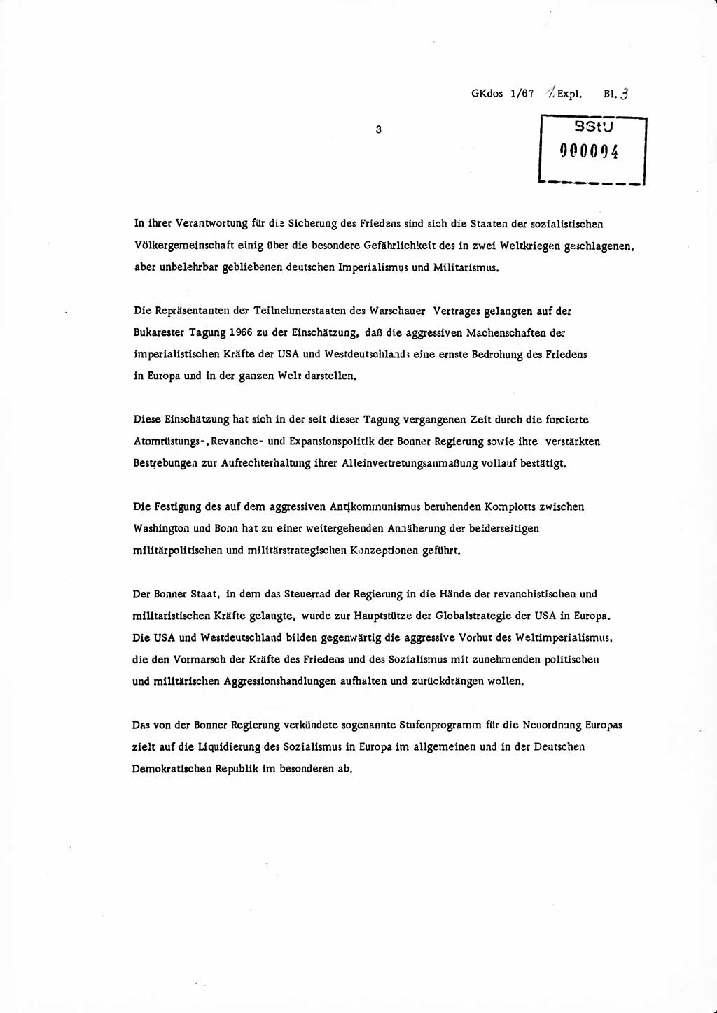 Direktive Nr. 1/67, Inhalt und Ziel der Mobilmachungsarbeit im Ministerium für Staatssicherheit, die Planung und Organisation der Mobilmachungsaufgaben und besonderer Maßnahmen der Vorbereitung des Ministeriums für Staatssicherheit im Verteidigungszustand, Deutsche Demokratische Republik (DDR), Ministerium für Staatssicherheit (MfS), Der Minister, Geheime Kommandosache (GKdos) 1/67, Berlin 1967, Seite 3 ( Dir. 1/67 DDR MfS Min. GKdos 1/67 1967, S. 3)