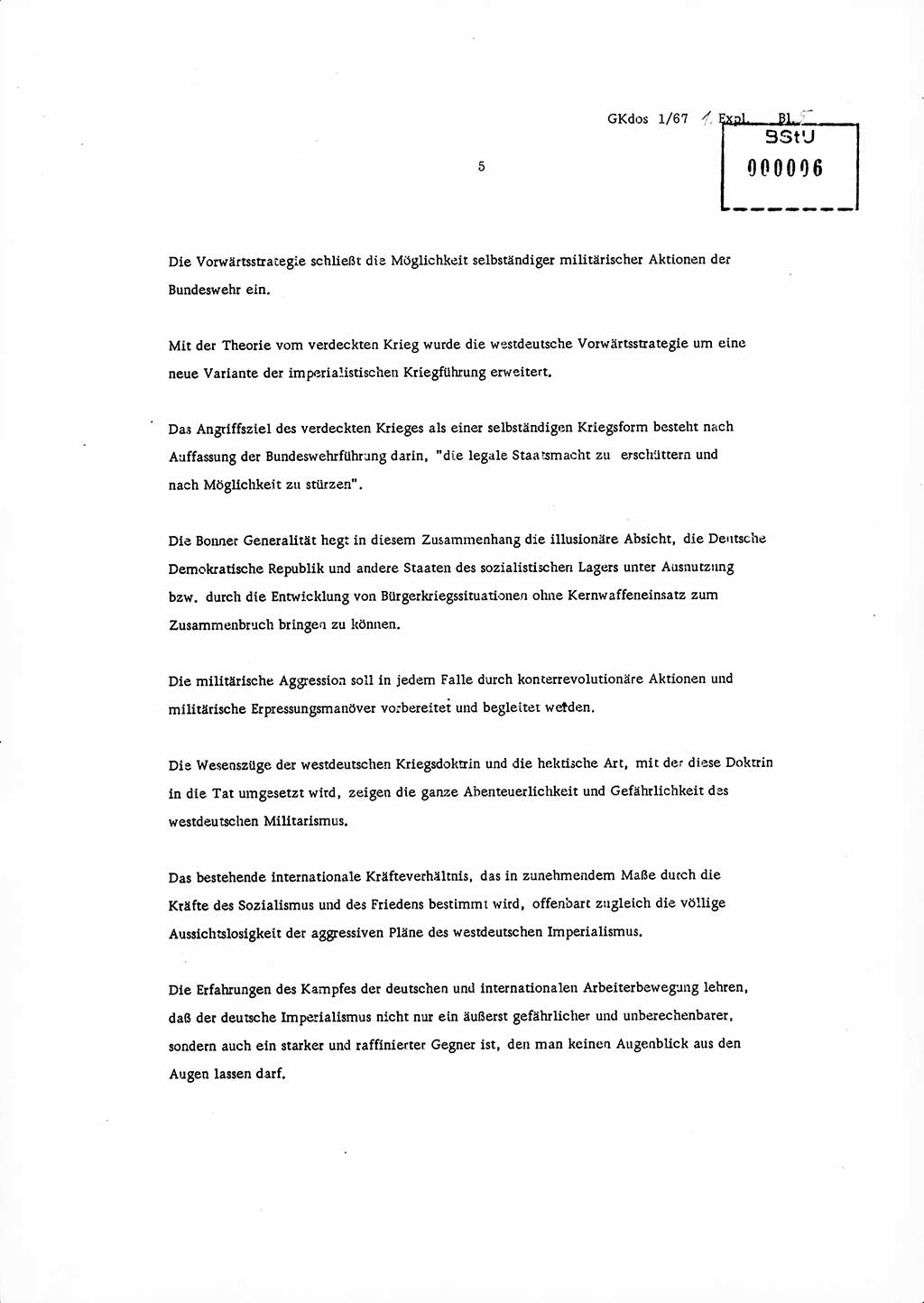 Direktive Nr. 1/67, Inhalt und Ziel der Mobilmachungsarbeit im Ministerium für Staatssicherheit, die Planung und Organisation der Mobilmachungsaufgaben und besonderer Maßnahmen der Vorbereitung des Ministeriums für Staatssicherheit im Verteidigungszustand, Deutsche Demokratische Republik (DDR), Ministerium für Staatssicherheit (MfS), Der Minister, Geheime Kommandosache (GKdos) 1/67, Berlin 1967, Seite 5 ( Dir. 1/67 DDR MfS Min. GKdos 1/67 1967, S. 5)