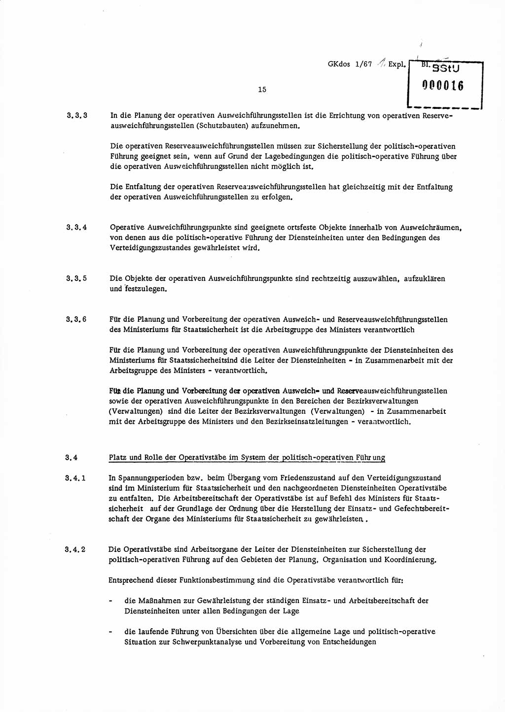 Direktive Nr. 1/67, Inhalt und Ziel der Mobilmachungsarbeit im Ministerium für Staatssicherheit, die Planung und Organisation der Mobilmachungsaufgaben und besonderer Maßnahmen der Vorbereitung des Ministeriums für Staatssicherheit im Verteidigungszustand, Deutsche Demokratische Republik (DDR), Ministerium für Staatssicherheit (MfS), Der Minister, Geheime Kommandosache (GKdos) 1/67, Berlin 1967, Seite 15 ( Dir. 1/67 DDR MfS Min. GKdos 1/67 1967, S. 15)