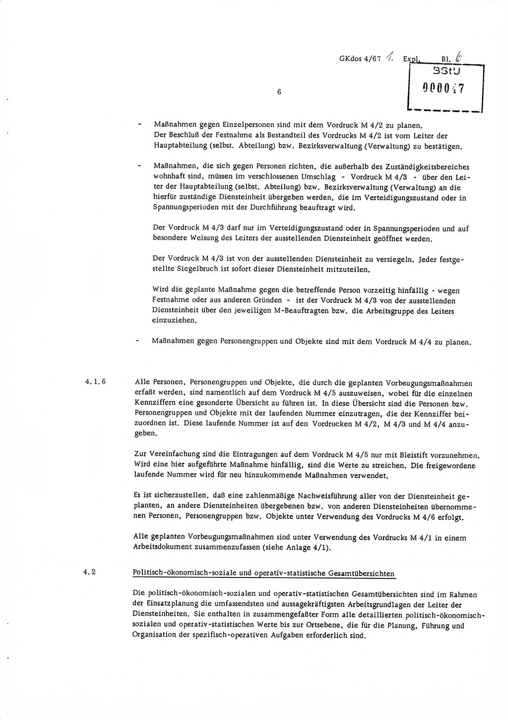 Durchführungsbestimmung Nr. 1 über die spezifisch-operative Mobilmachungsarbeit im Ministerium für Staatssicherheit (MfS) und in den nachgeordneten Diensteinheiten zur Direktive Nr. 4/67 des Ministers für Staatssicherheit, Deutsche Demokratische Republik (DDR), Ministerium für Staatssicherheit (MfS), Der Minister, Geheime Kommandosache (GKdos) 4/67, Berlin 1967, Seite 6 (DB 1 Dir. 1/67 DDR MfS Min. GKdos 4/67 1967, S. 6)
