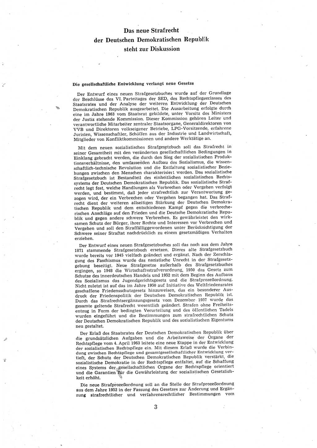 Entwurf des Strafgesetzbuches (StGB) der Deutschen Demokratischen Republik (DDR) 1967, Seite 3 (Entw. StGB DDR 1967, S. 3)