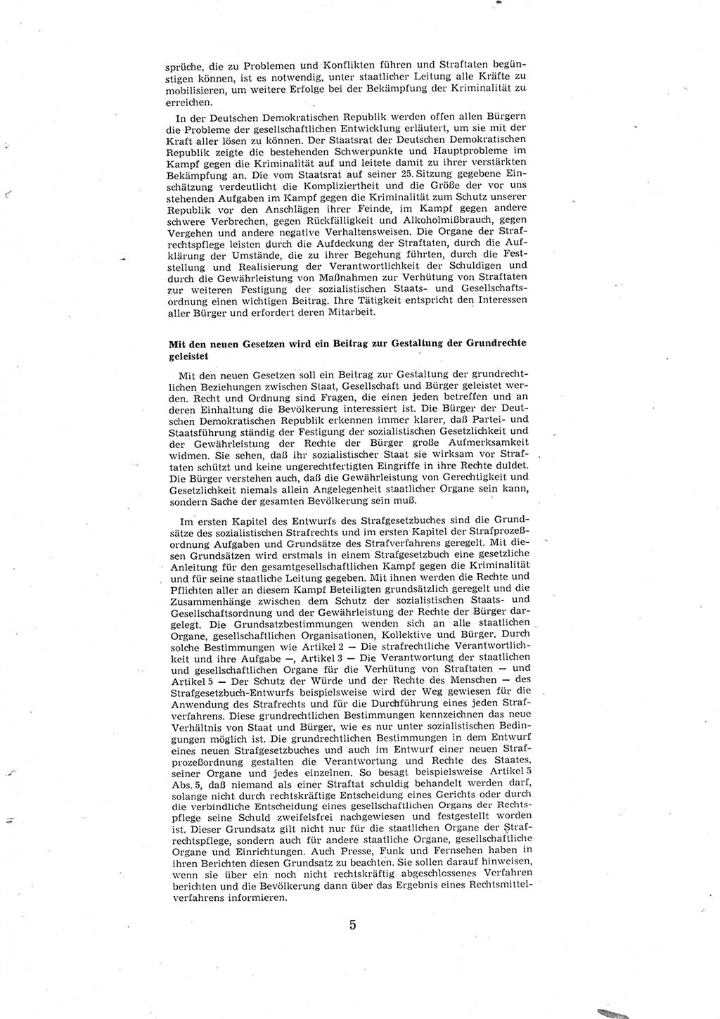 Entwurf des Strafgesetzbuches (StGB) der Deutschen Demokratischen Republik (DDR) 1967, Seite 5 (Entw. StGB DDR 1967, S. 5)